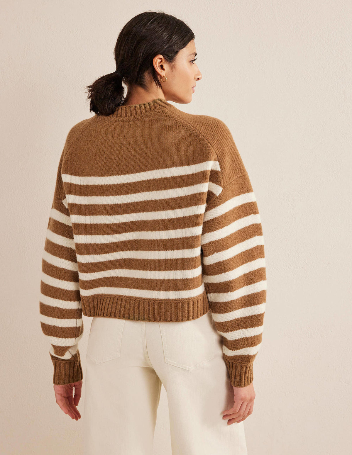 Brushed Wool Cropped Jumper-Teddy Bear, Ivory Stripe - Image 3