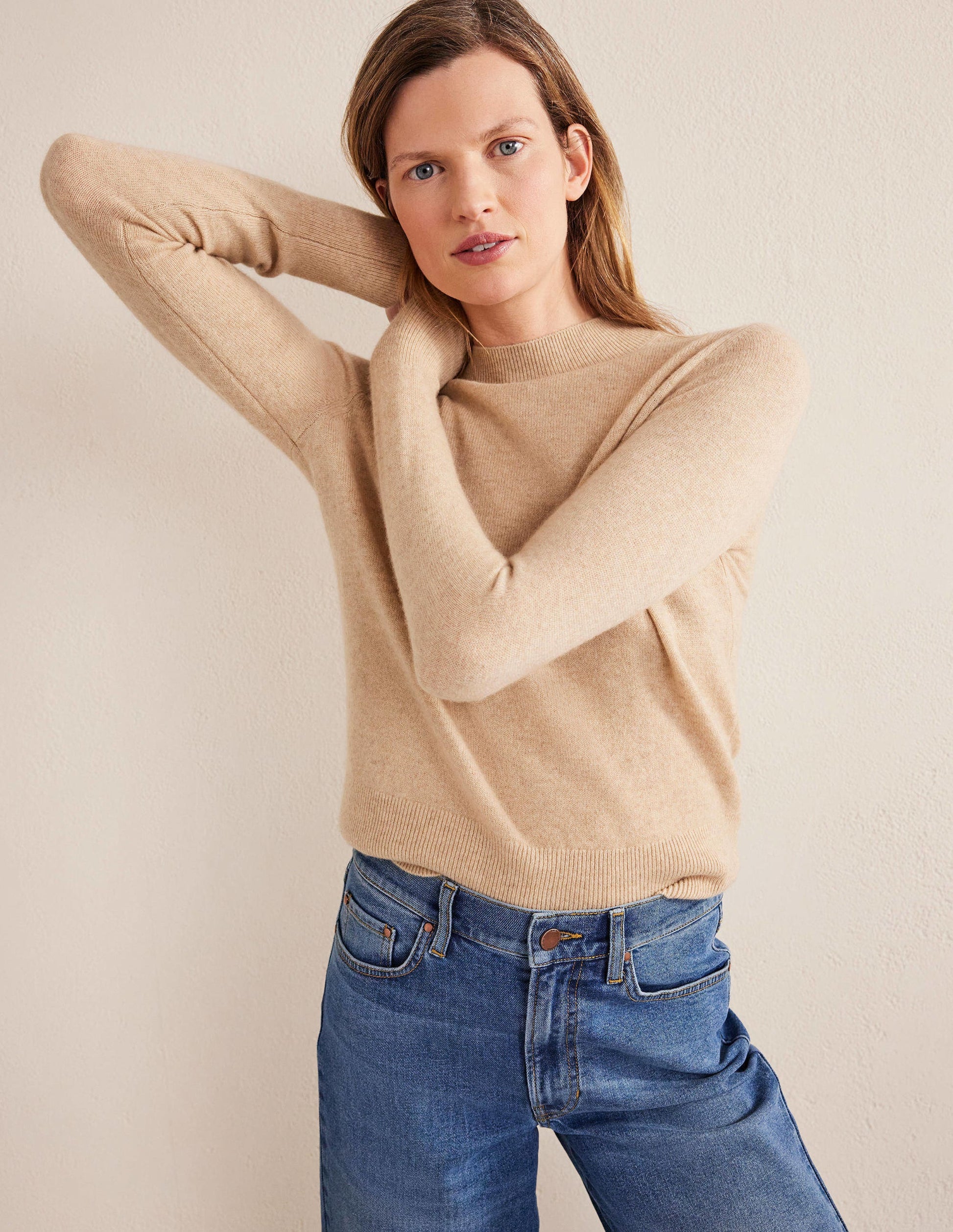 Cashmere Stand Neck Jumper-Chinchilla Melange-1