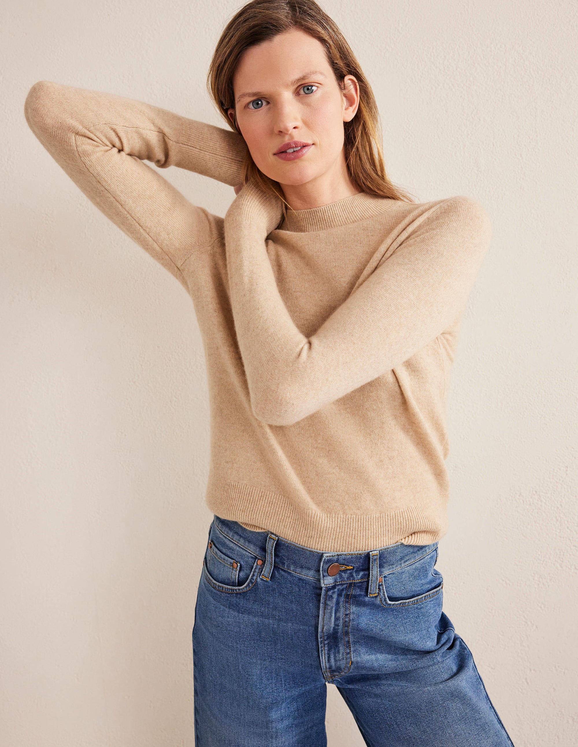 Cashmere Stand Neck Jumper-Chinchilla Melange - Image 1