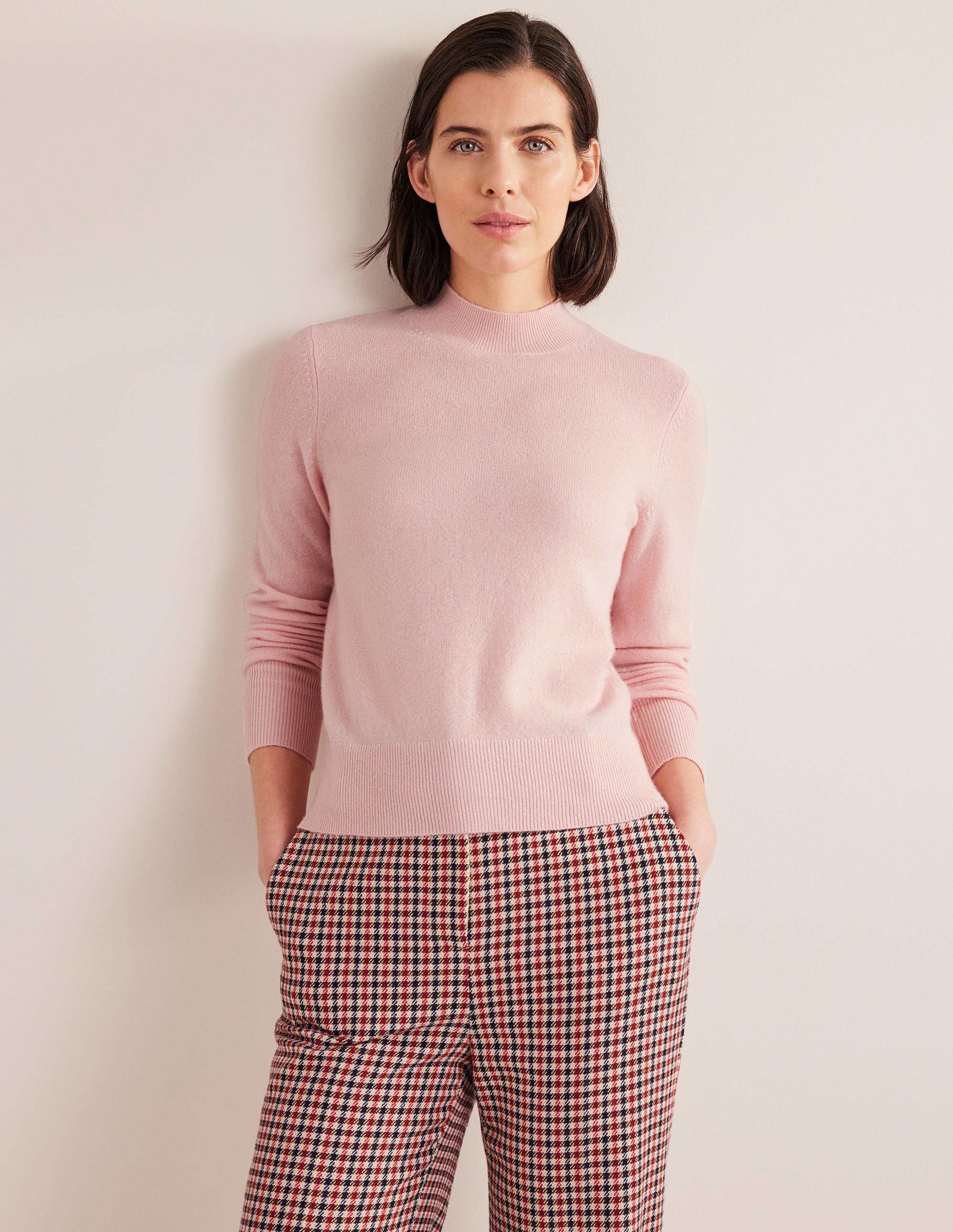 Cashmere Stand Neck Jumper-Marshmallow Pink-1