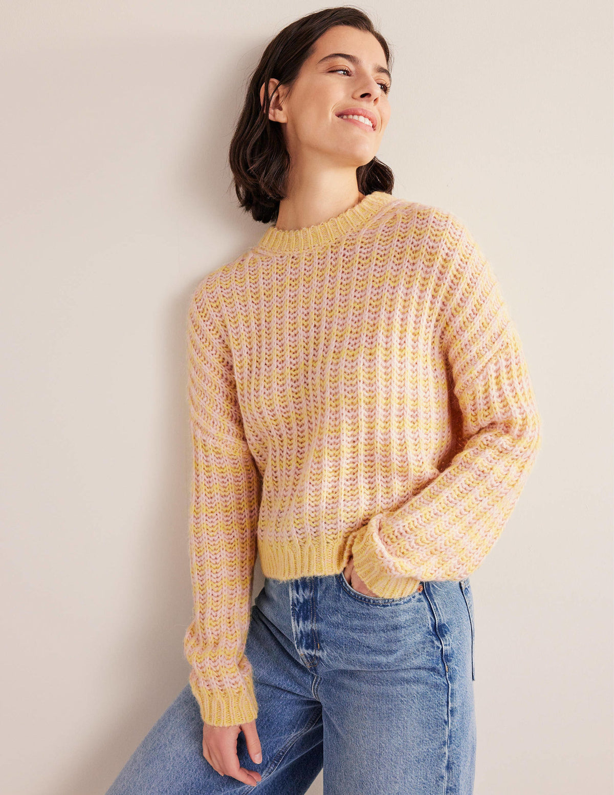 Wide Rib Fluffy Jumper-Yellow Marl - Image 1