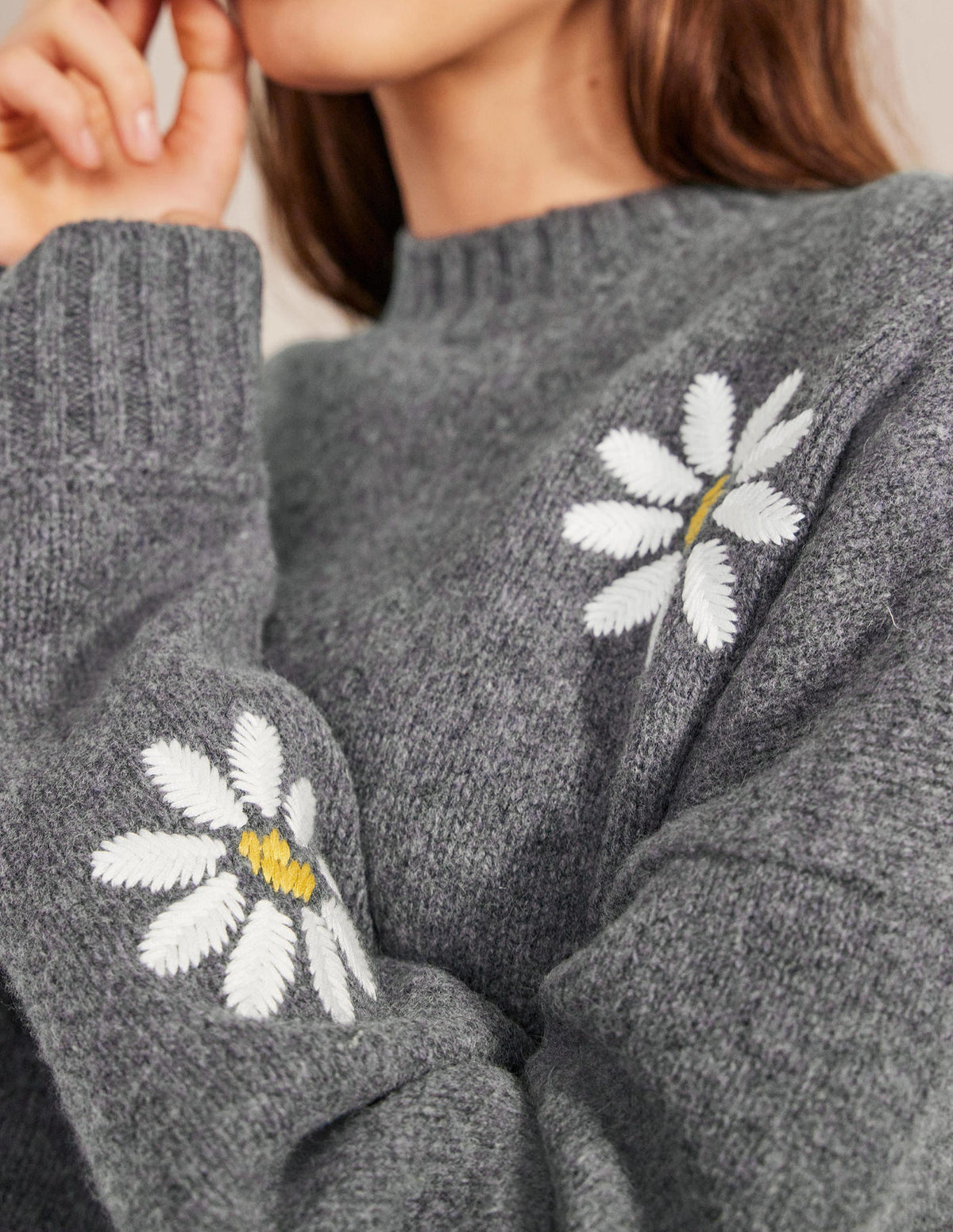 Embellished Wool Jumper-Dark Grey Melange - Image 2