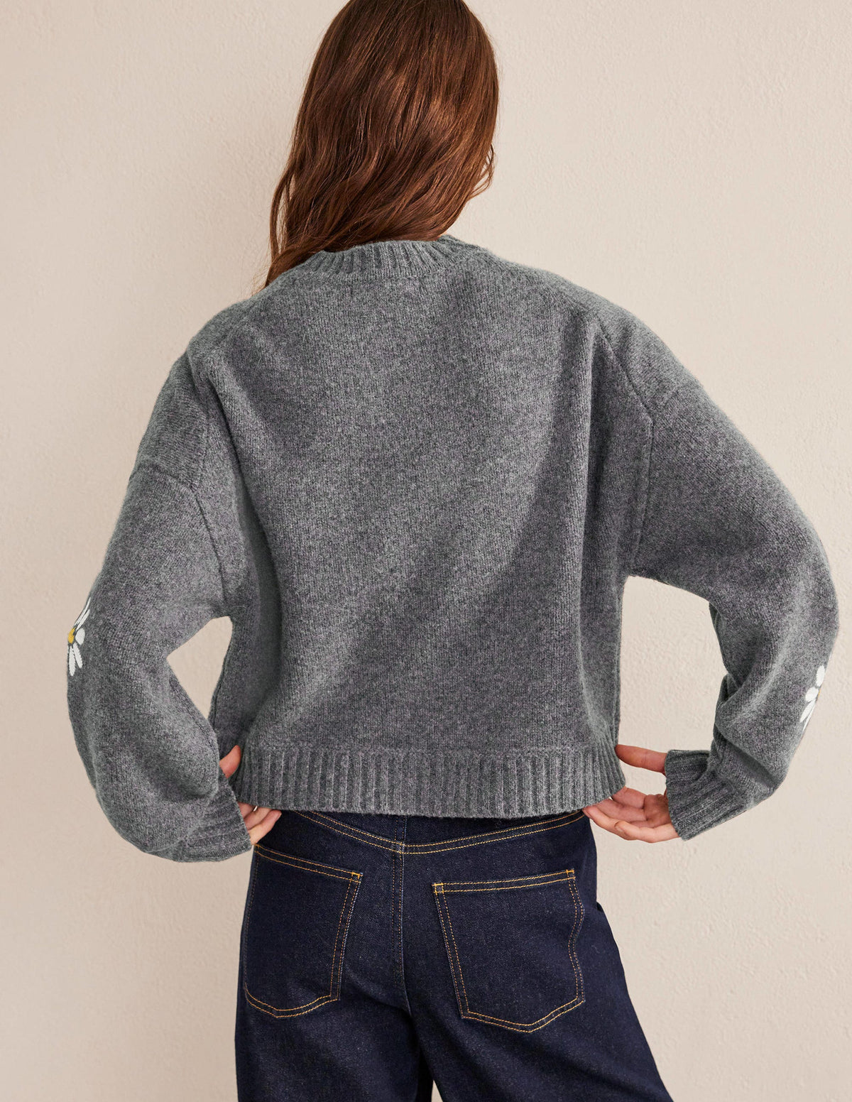 Embellished Wool Jumper-Dark Grey Melange - Image 3