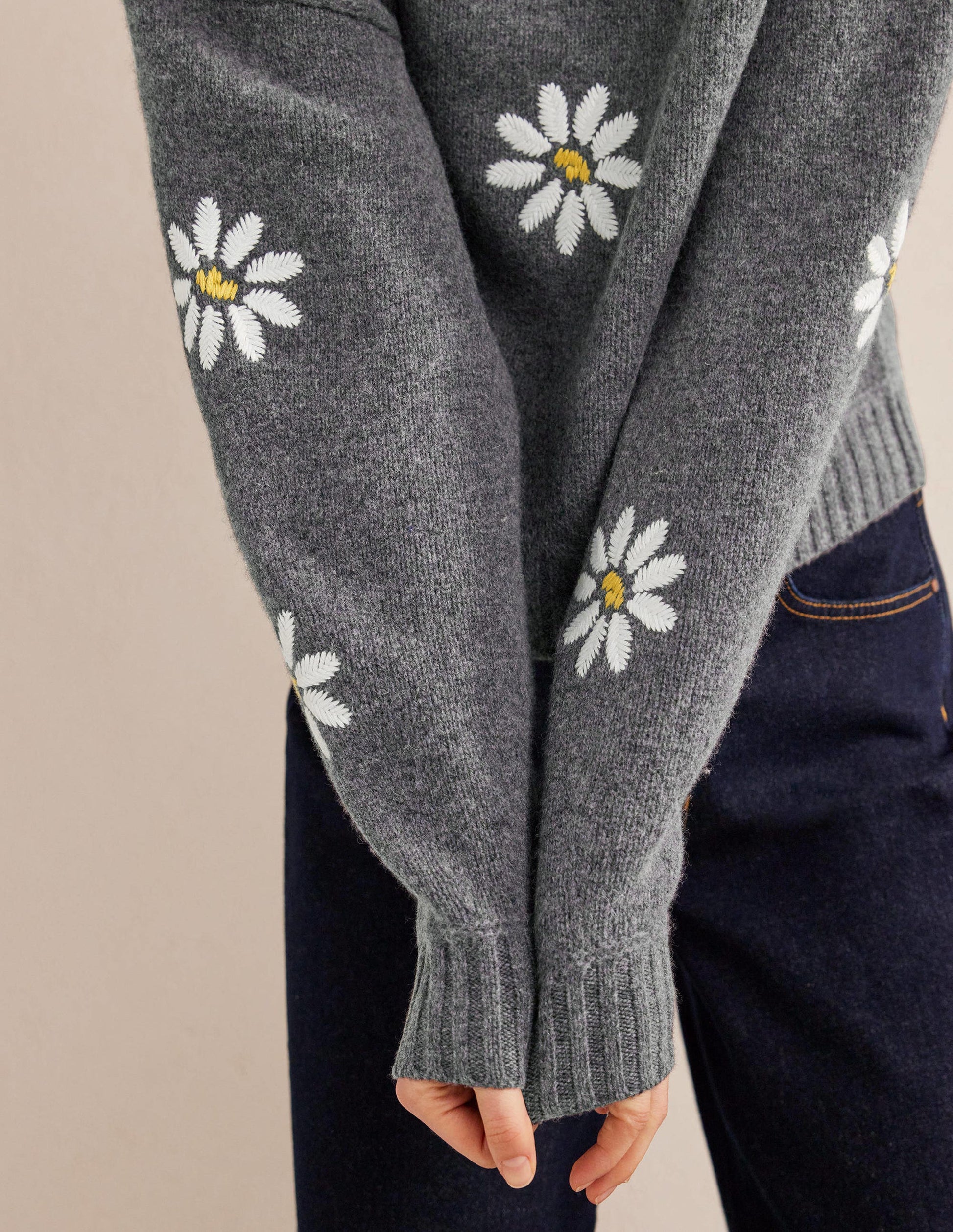 Embellished Wool Jumper-Dark Grey Melange-4