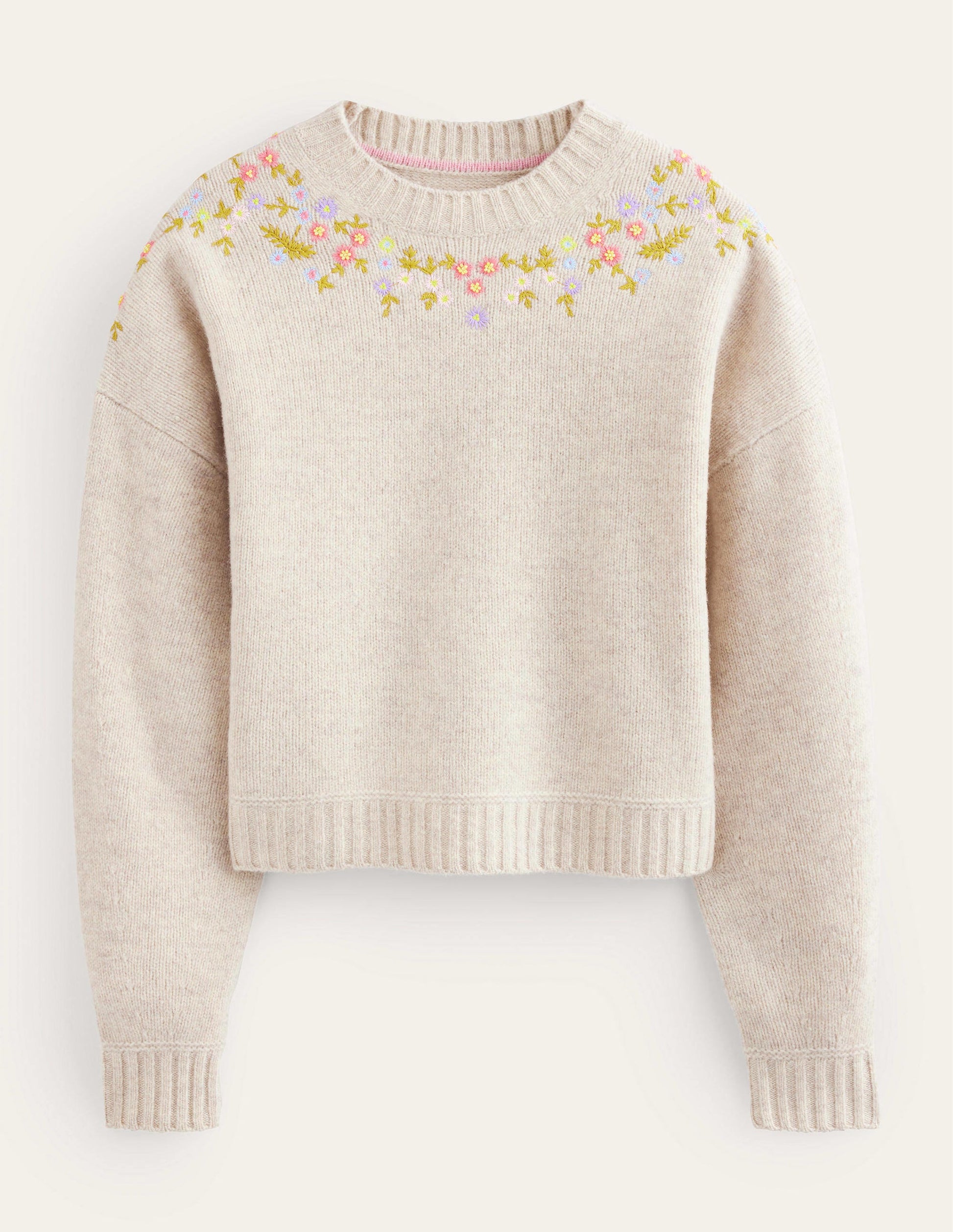 Embellished Wool Jumper-Oatmeal Melange-5