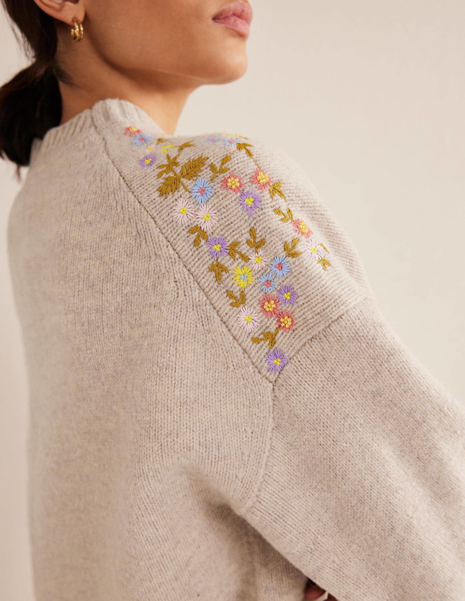 Embellished Wool Jumper-Oatmeal Melange-2