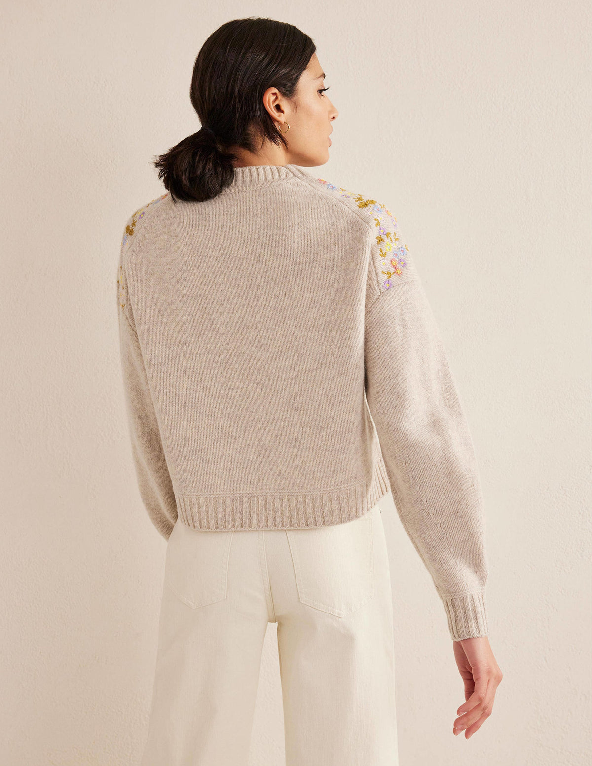 Embellished Wool Jumper-Oatmeal Melange - Image 3
