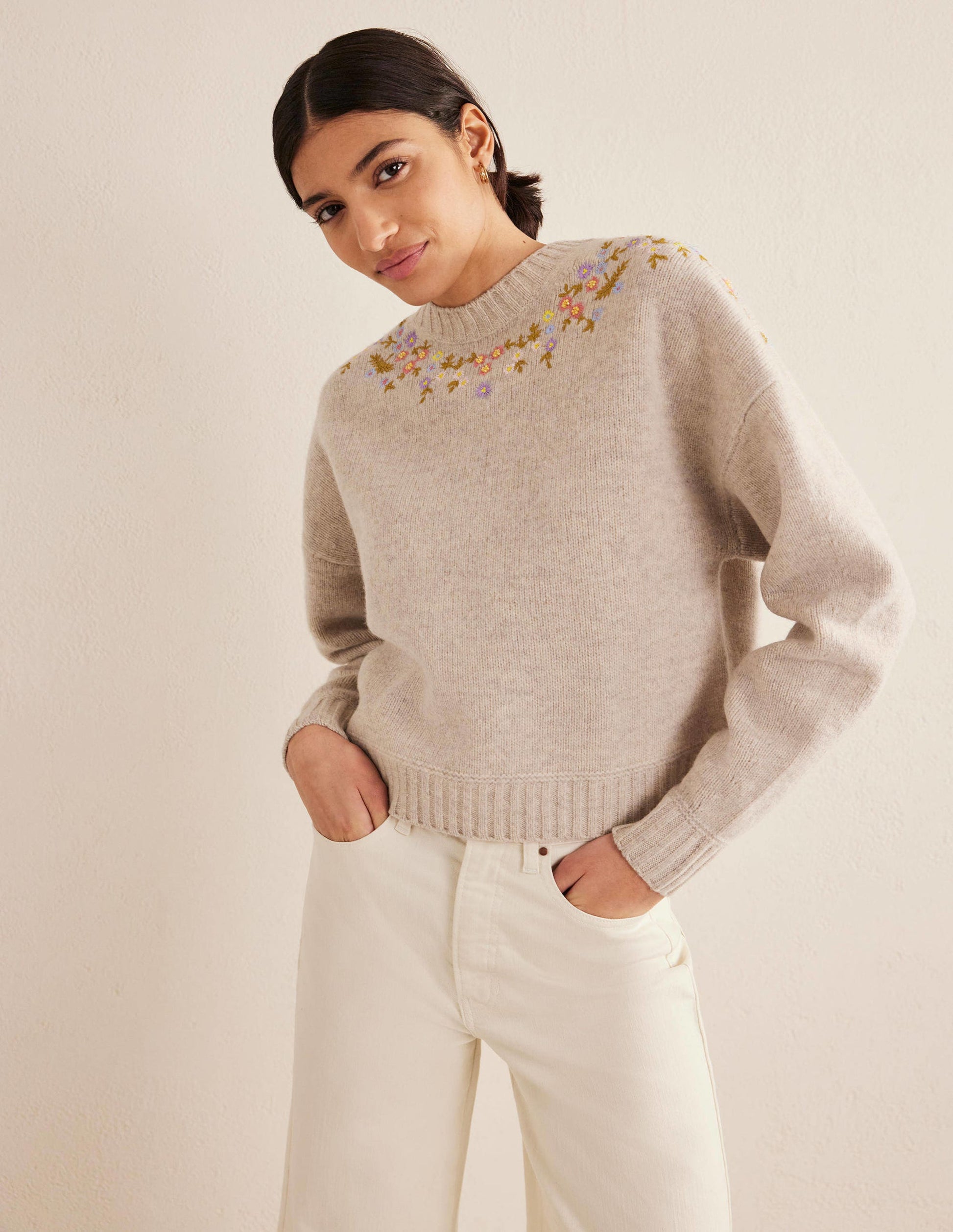 Embellished Wool Jumper-Oatmeal Melange-4