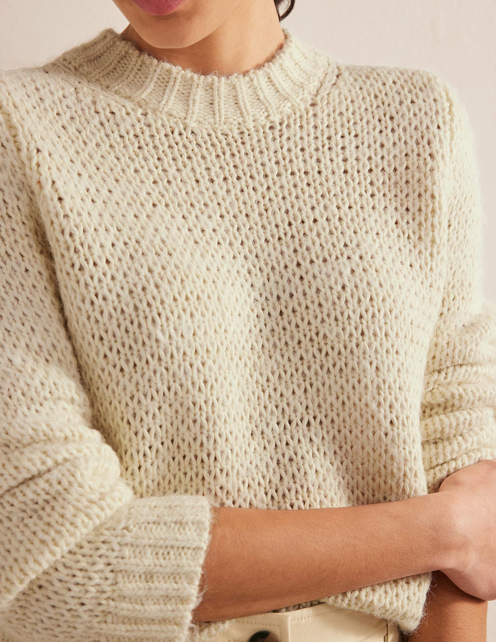 Fluffy Open Stitch Jumper-Warm Ivory - Image 2