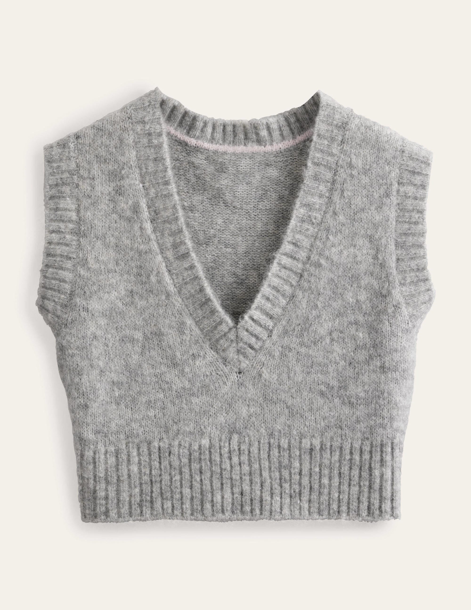 Fluffy Cropped V-Neck Tank Top-Grey Melange - Image 6