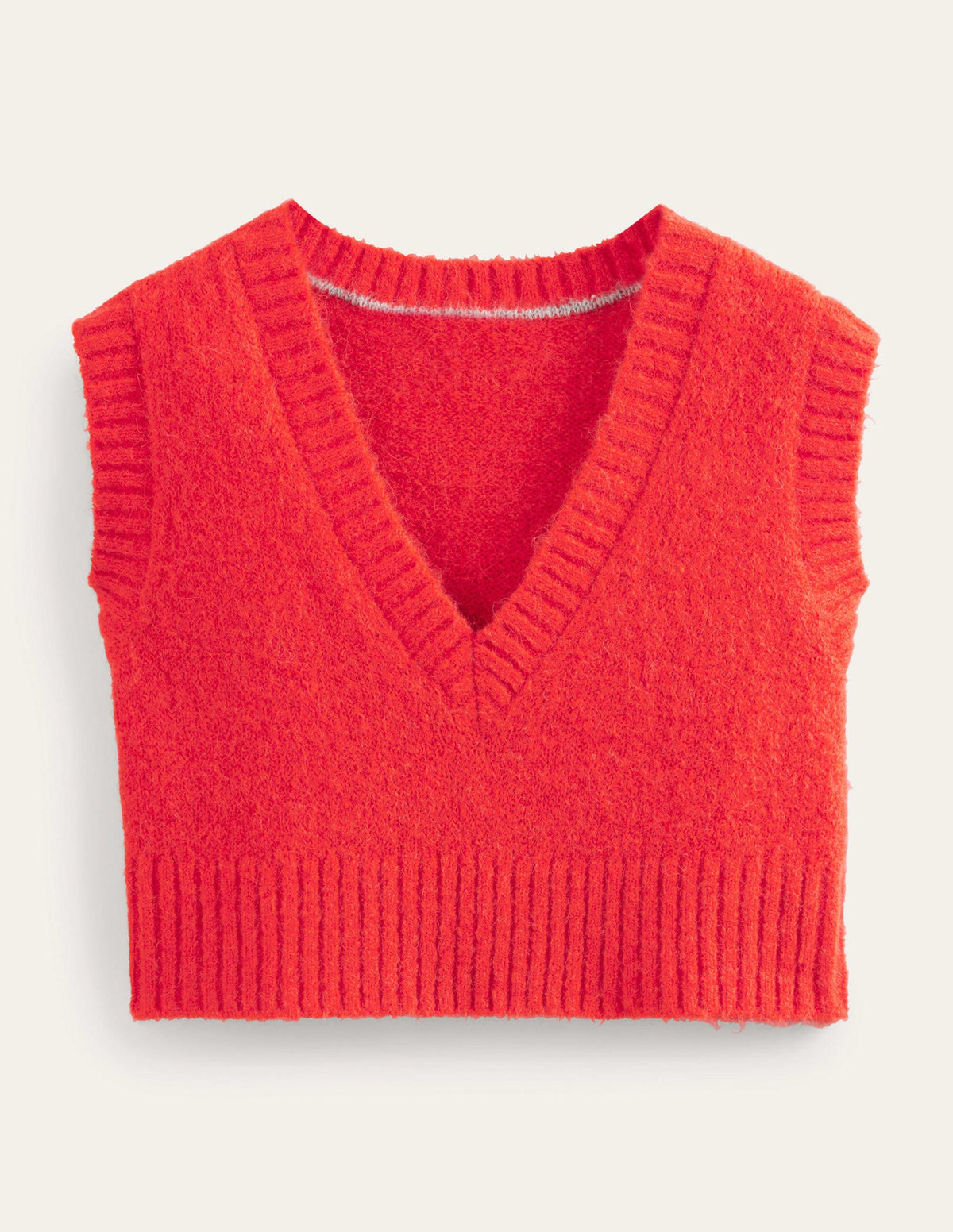 Fluffy Cropped V-Neck Tank Top-Tomato - Image 5