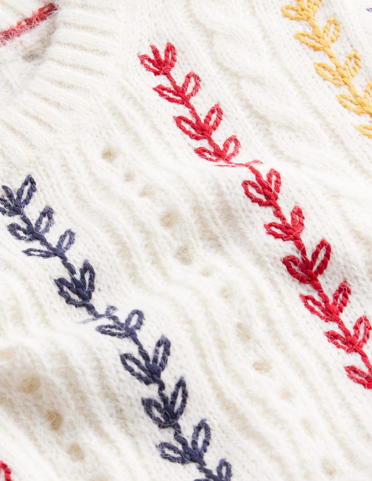 Fluffy Cable Embroidery Jumper-Warm Ivory - Image 6