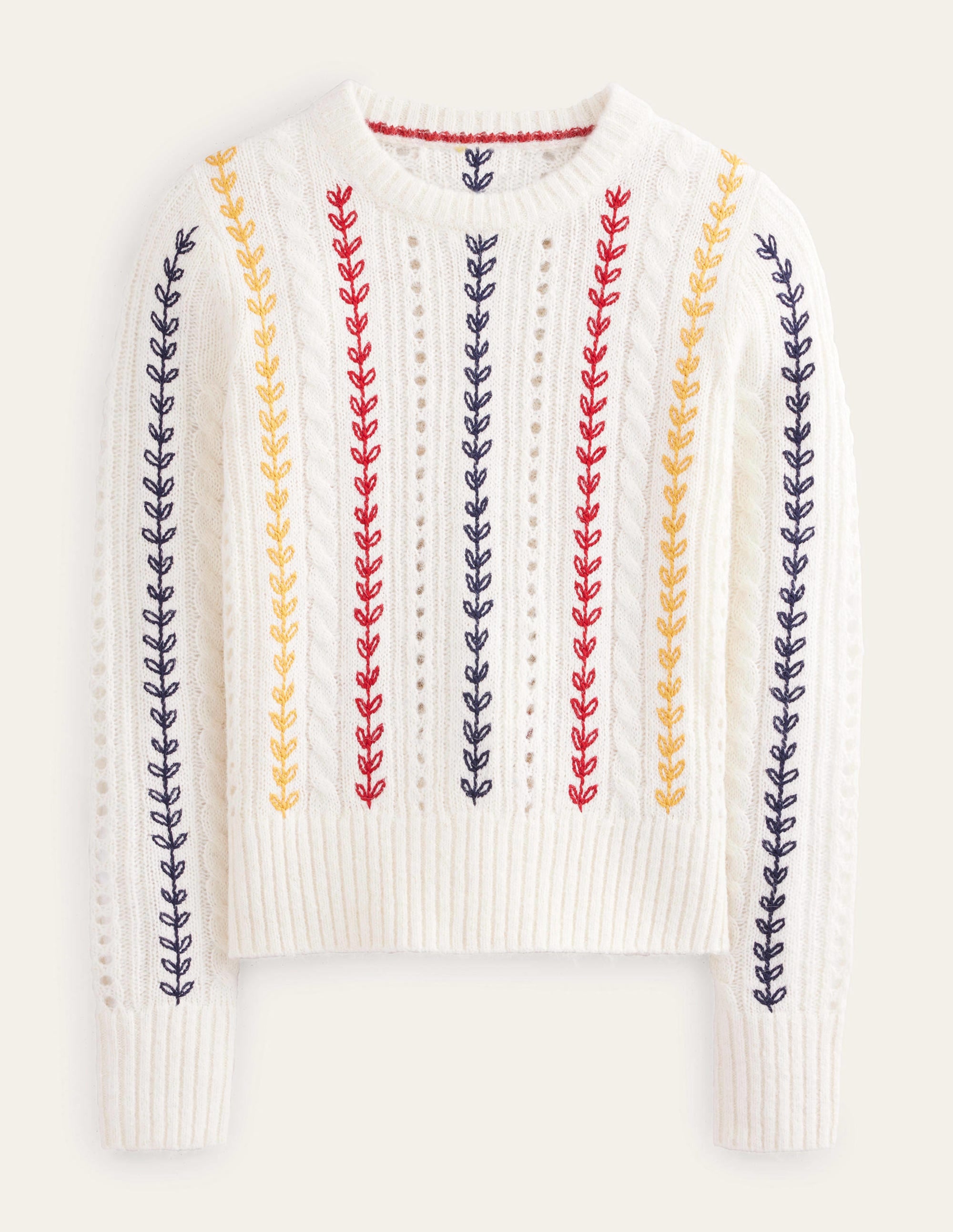 Fluffy Cable Embroidery Jumper-Warm Ivory - Image 5