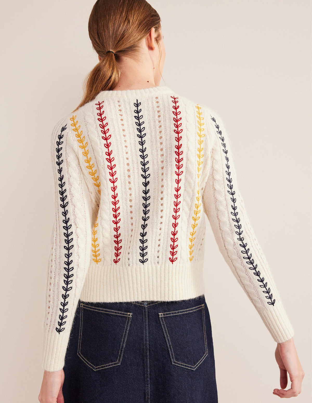 Fluffy Cable Embroidery Jumper-Warm Ivory-3