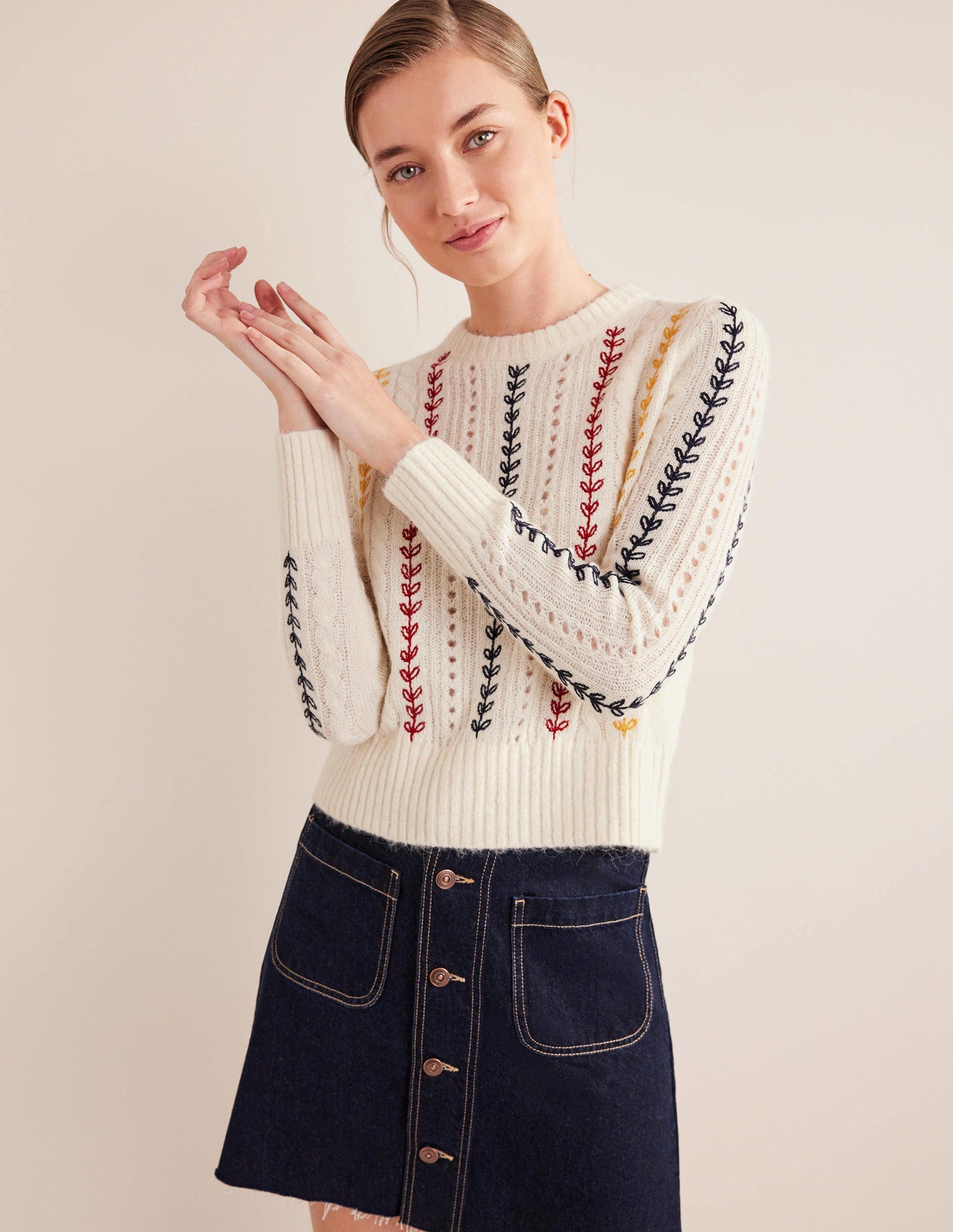 Fluffy Cable Embroidery Jumper-Warm Ivory-4
