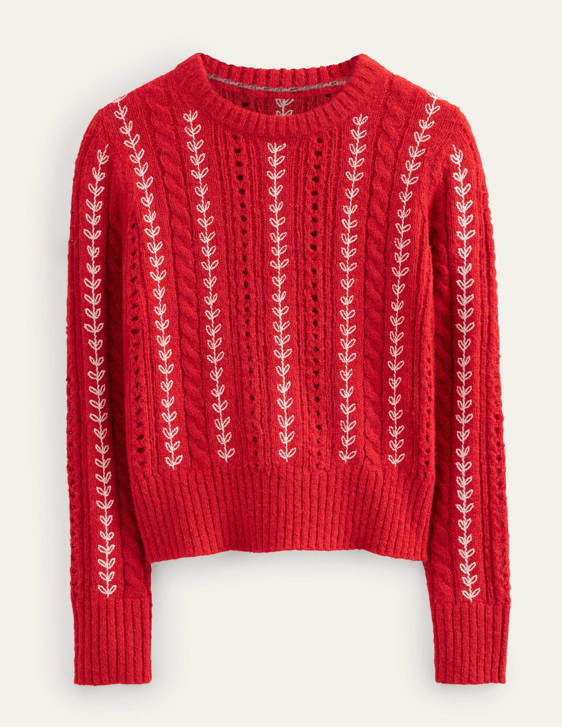 Fluffy Cable Embroidery Jumper-Tomato-5