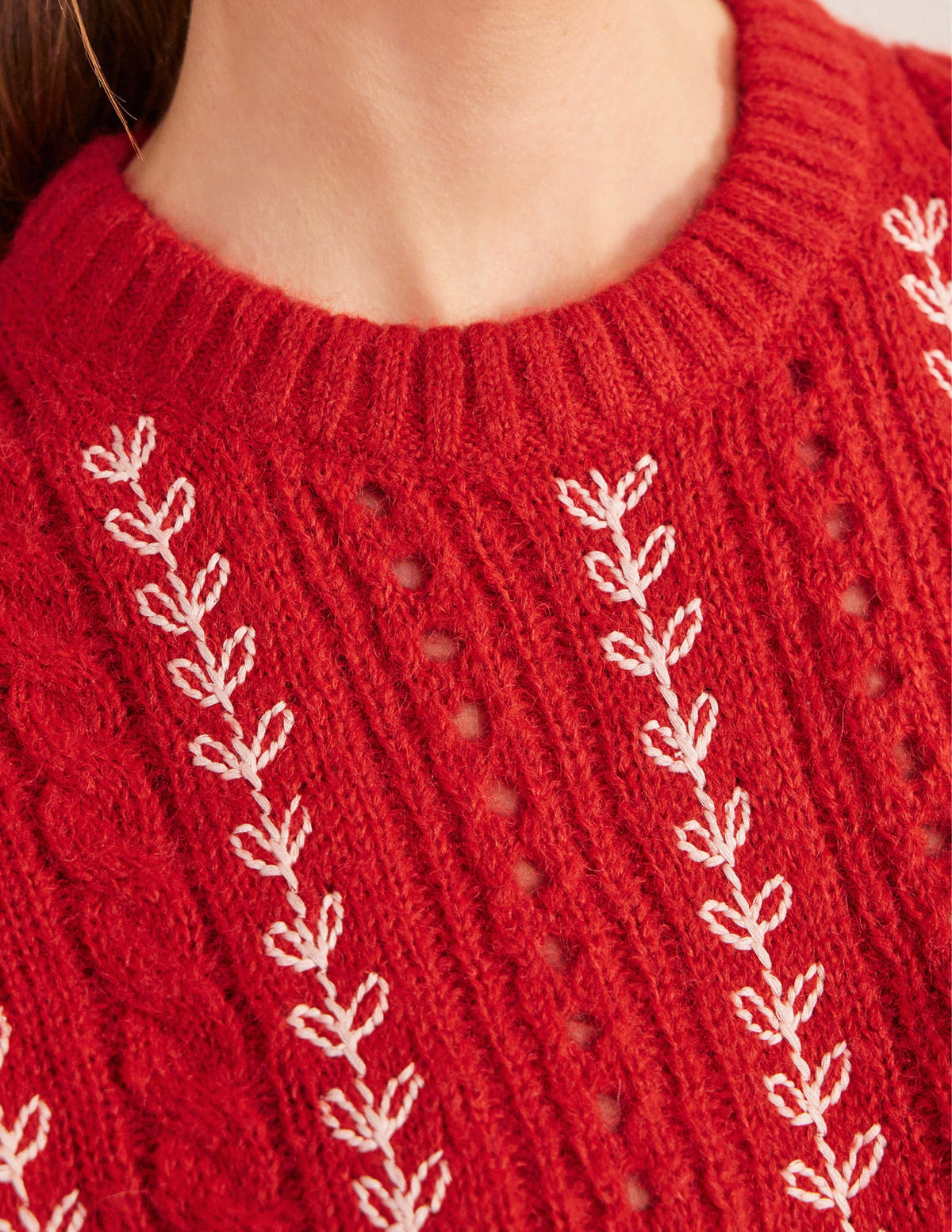 Fluffy Cable Embroidery Jumper-Tomato - Image 2