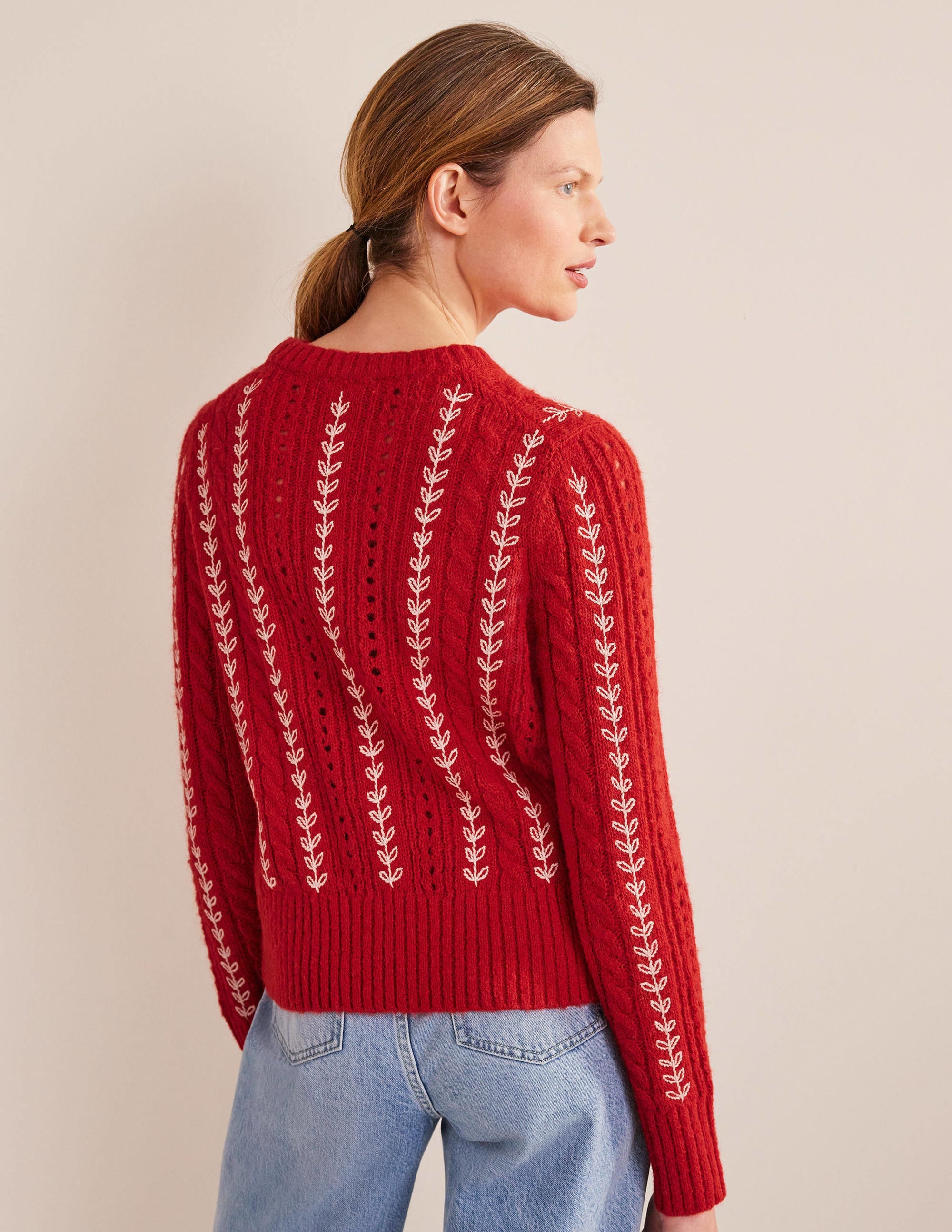 Fluffy Cable Embroidery Jumper-Tomato - Image 3