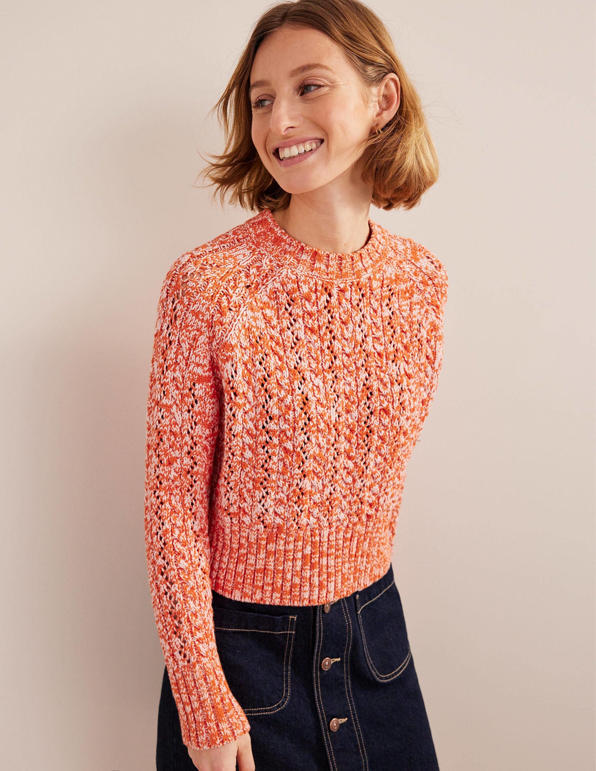 Marled Cable Jumper-Orange, Pink Marl-1