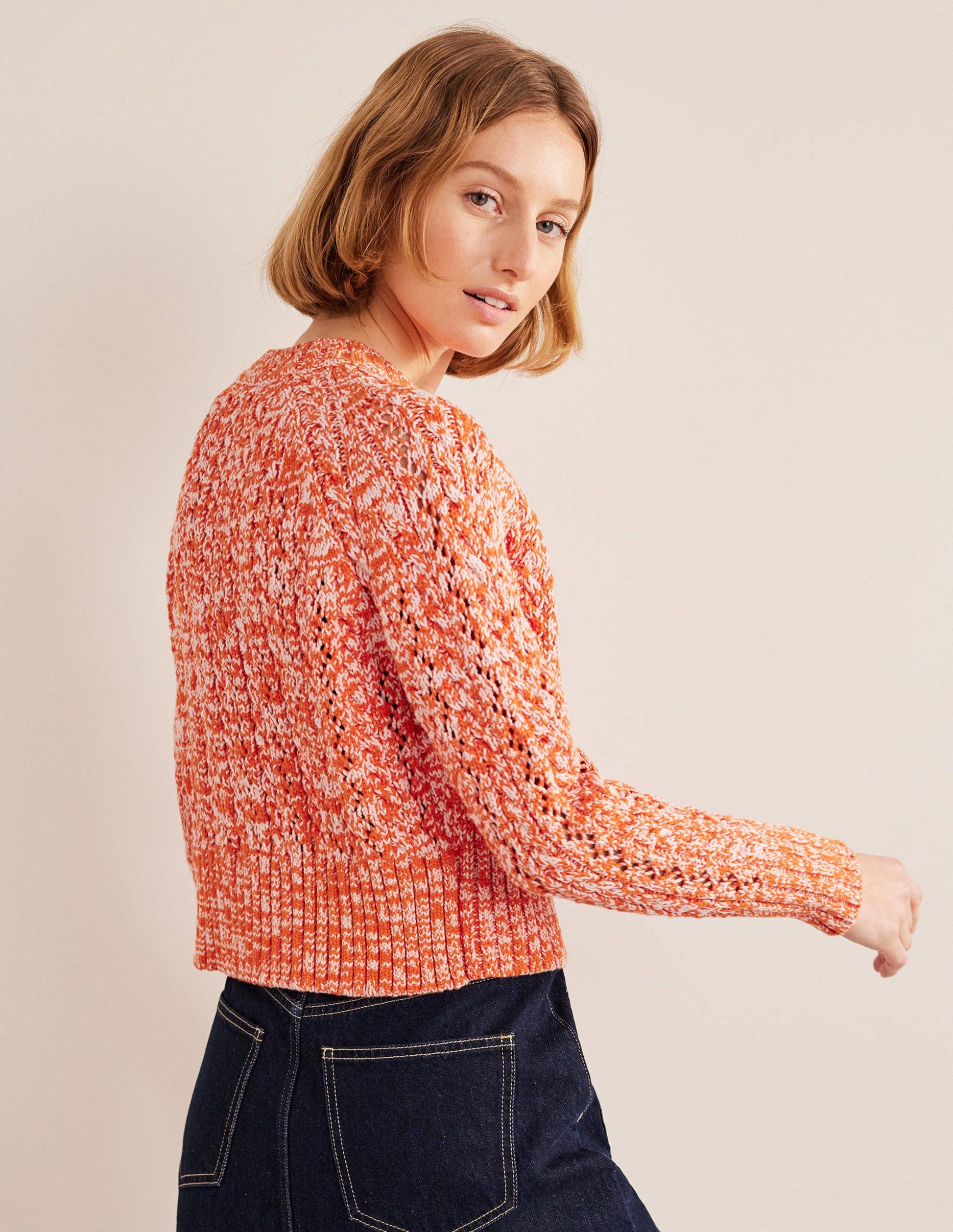Marled Cable Jumper-Orange, Pink Marl-3