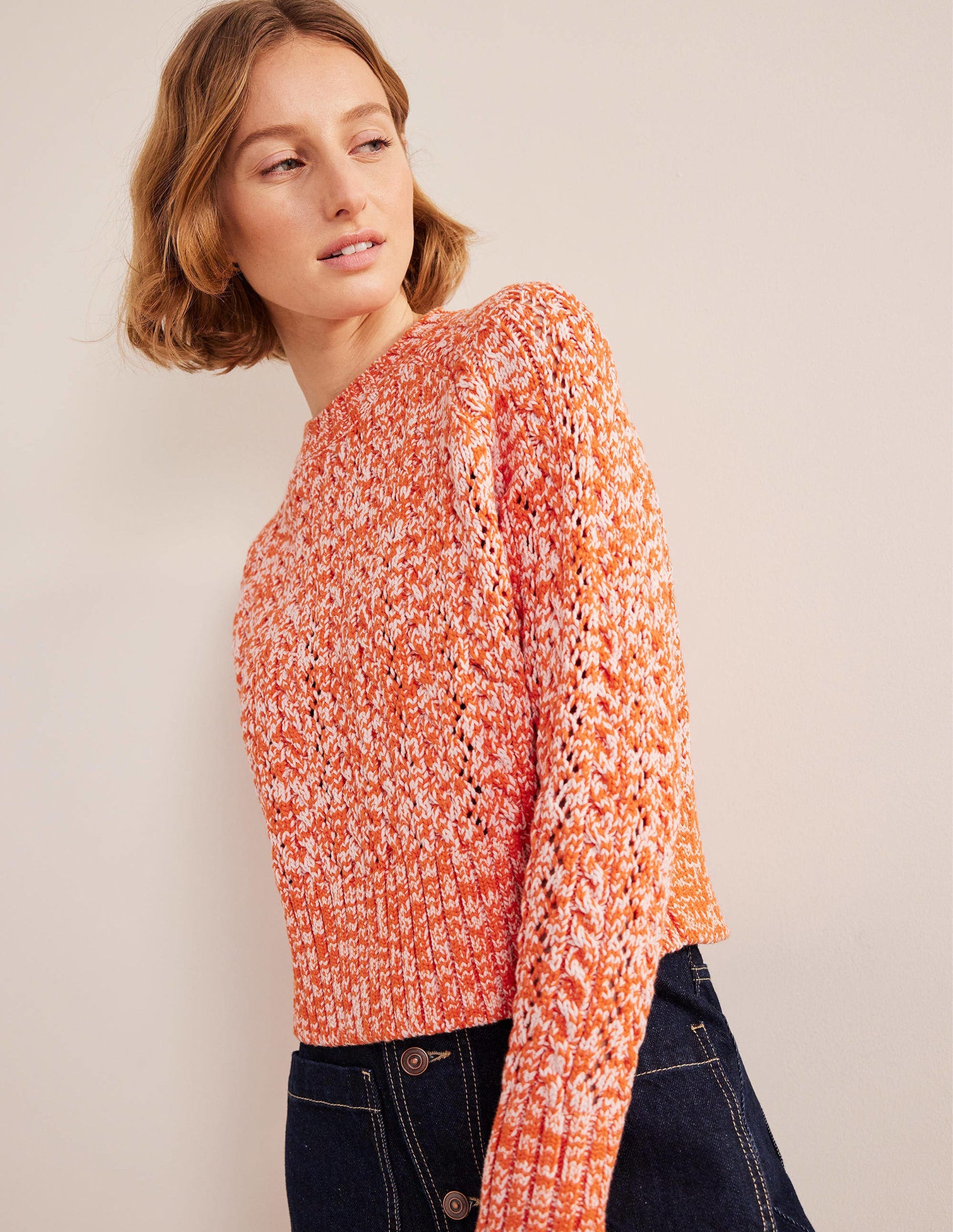 Marled Cable Jumper-Orange, Pink Marl-4