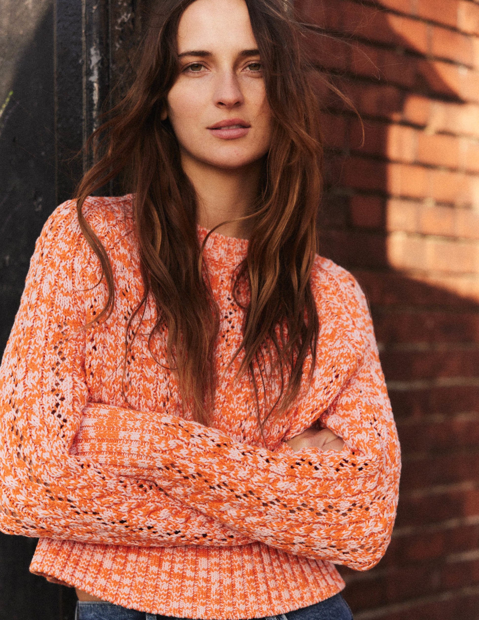 Marled Cable Jumper-Orange, Pink Marl-5