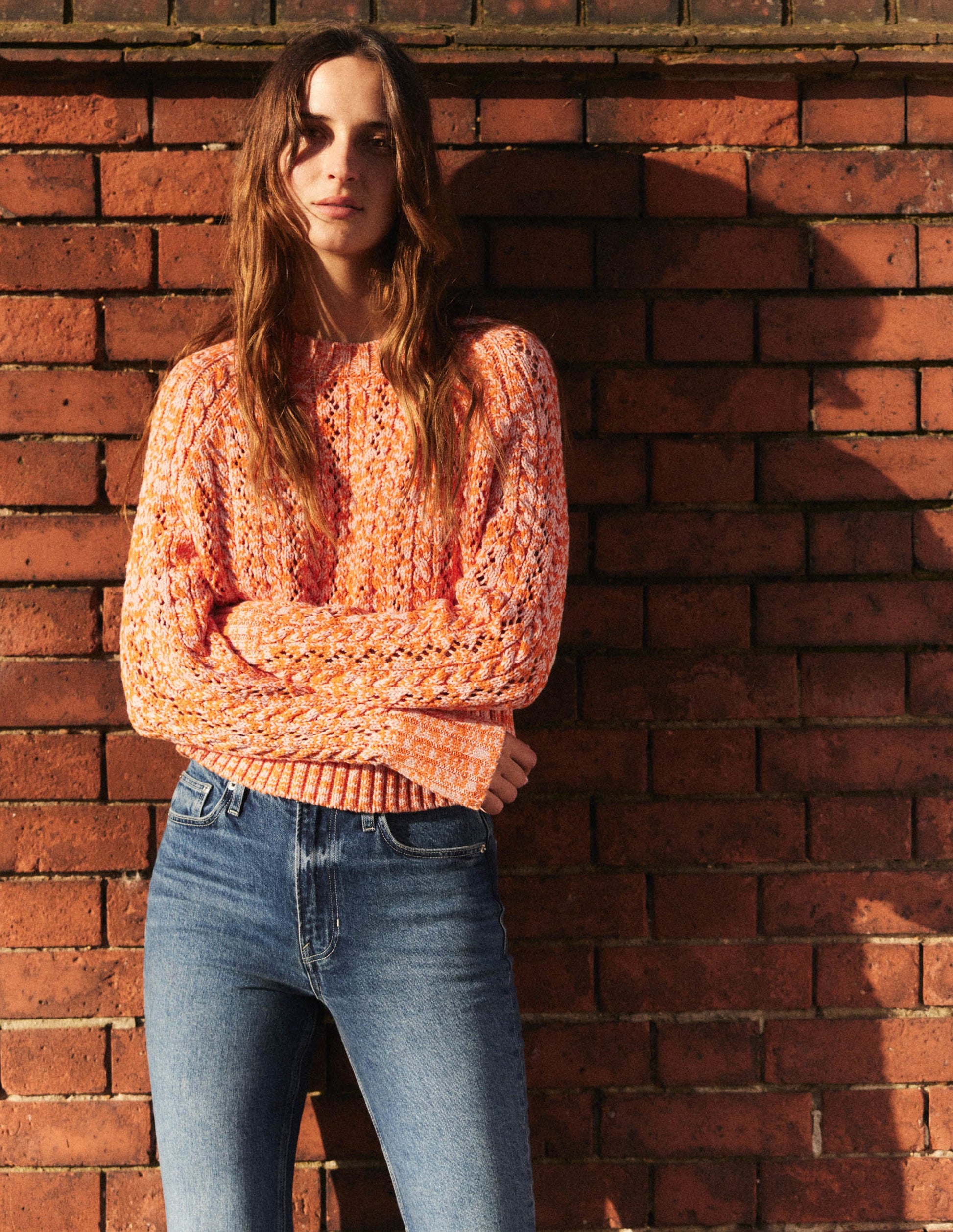 Marled Cable Jumper-Orange, Pink Marl-7
