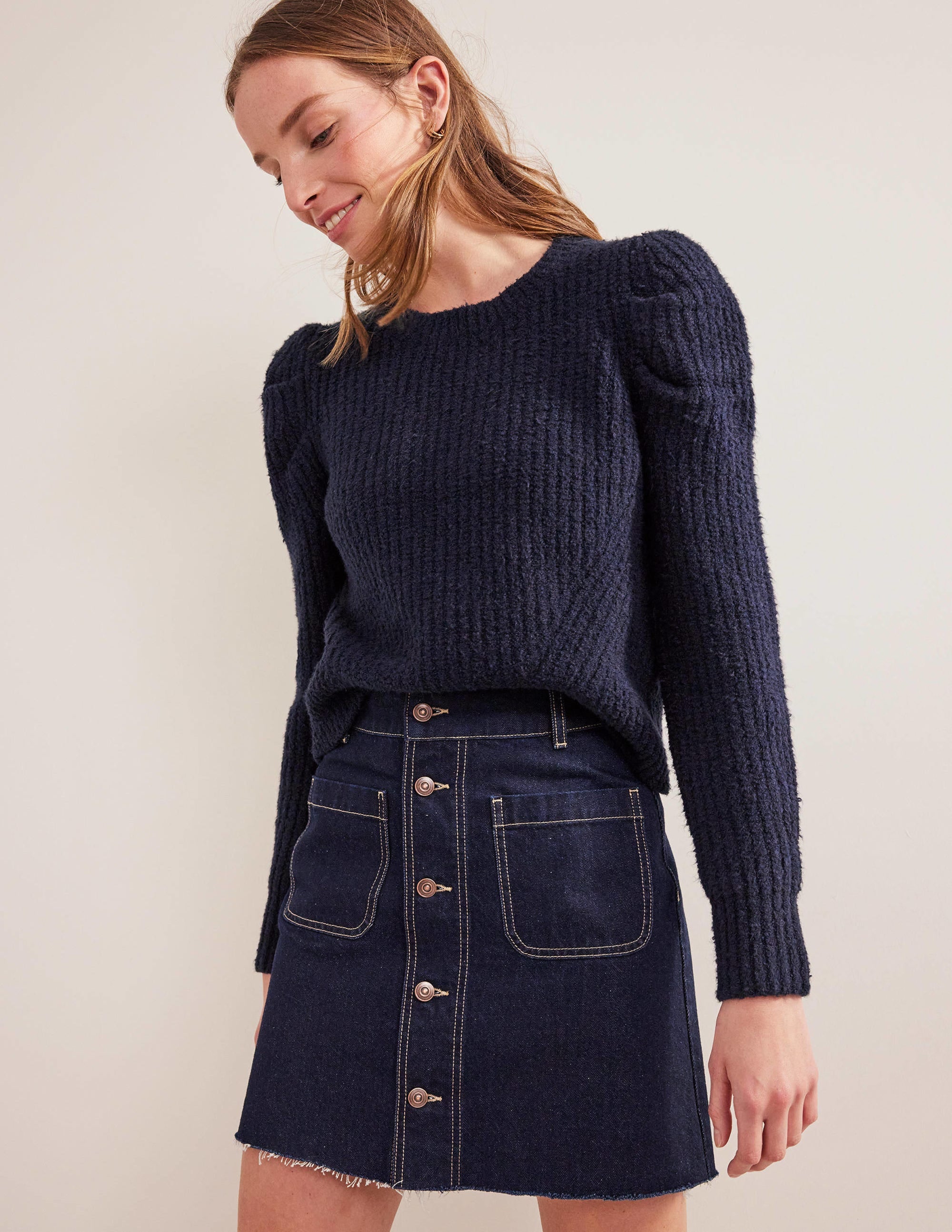 Engineered Rib Pleat Jumper-Navy - Image 1
