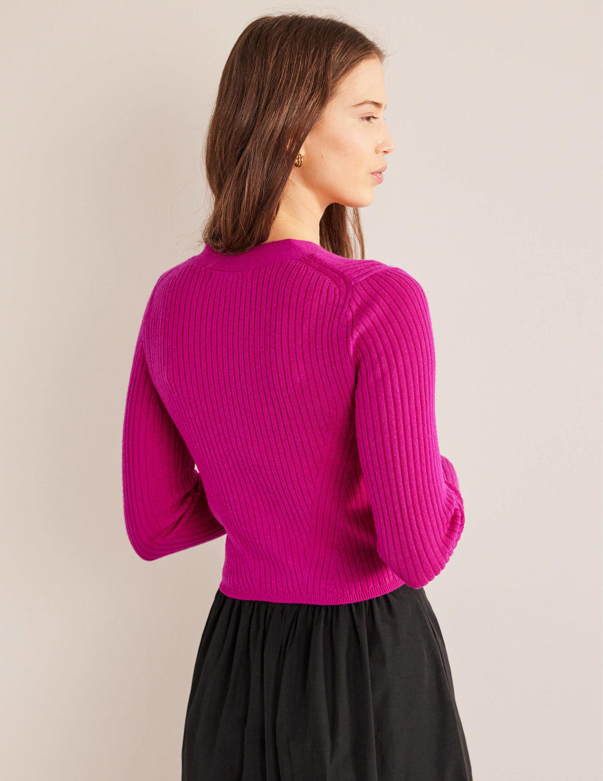Merino Cropped RIb Cardigan-Rose Violet-3