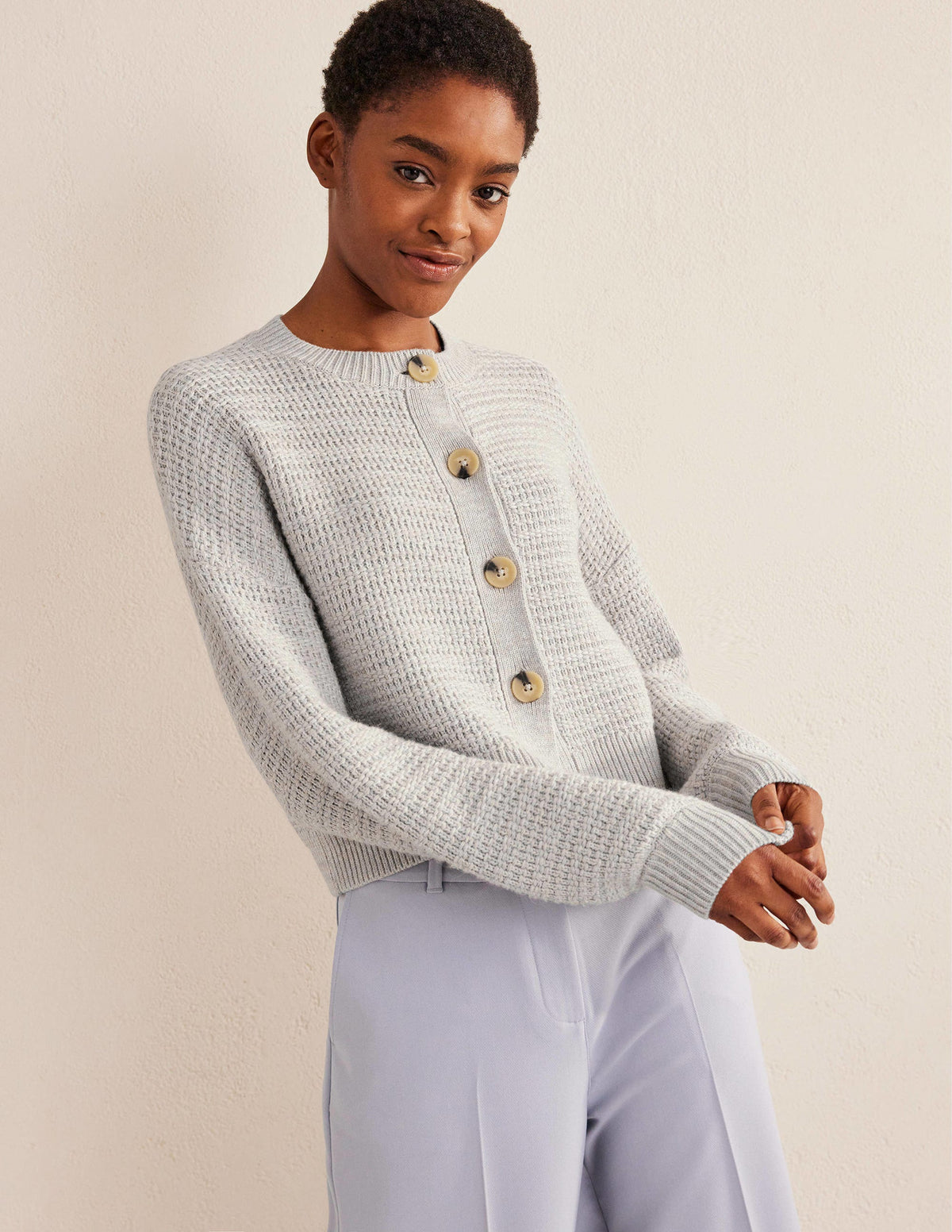 Textured Knitted Bomber Jacket-Silver Melange-1