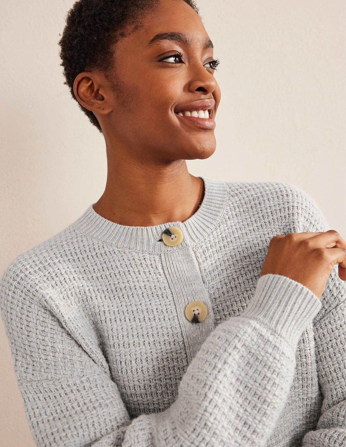 Textured Knitted Bomber Jacket-Silver Melange - Image 2