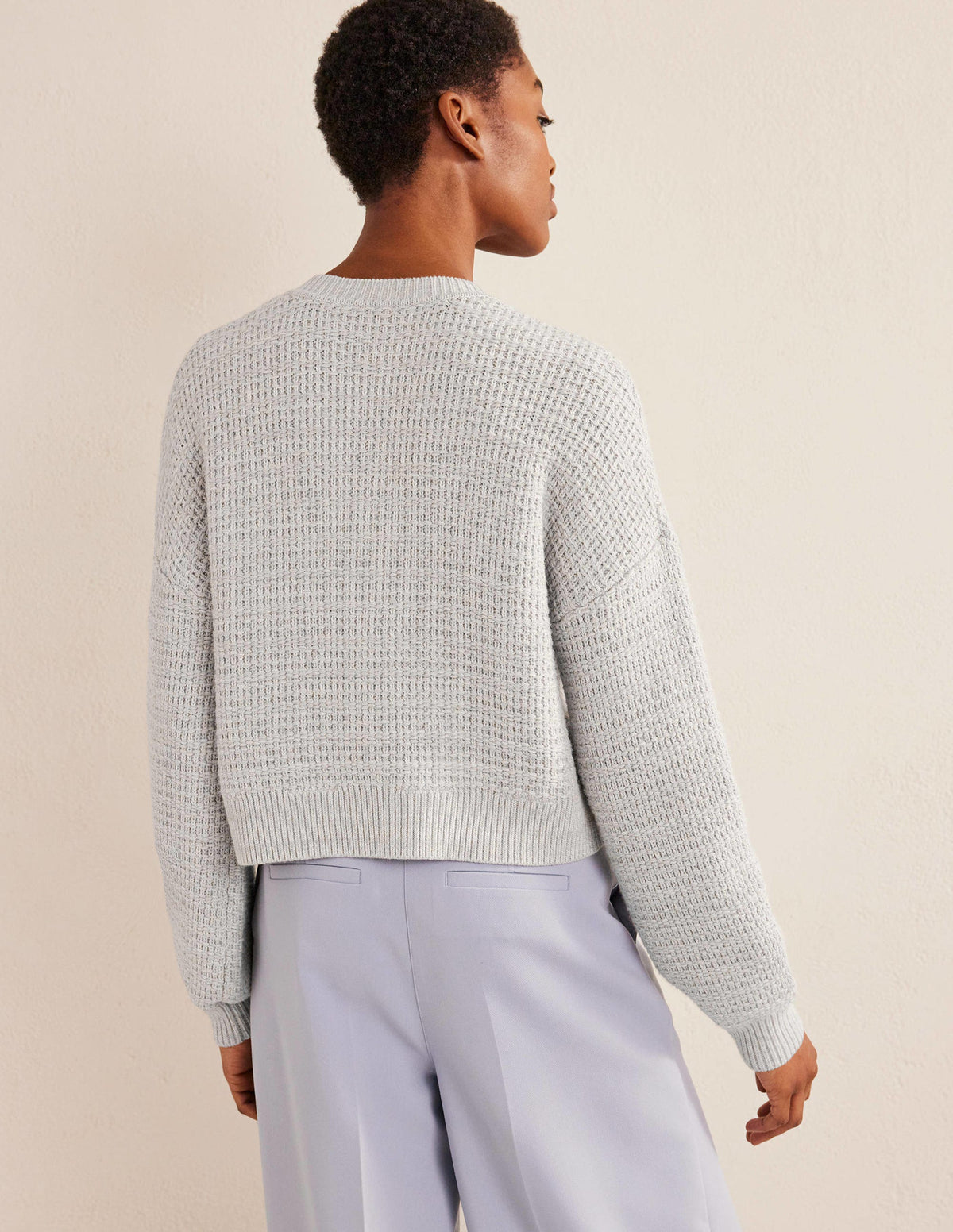 Textured Knitted Bomber Jacket-Silver Melange - Image 3