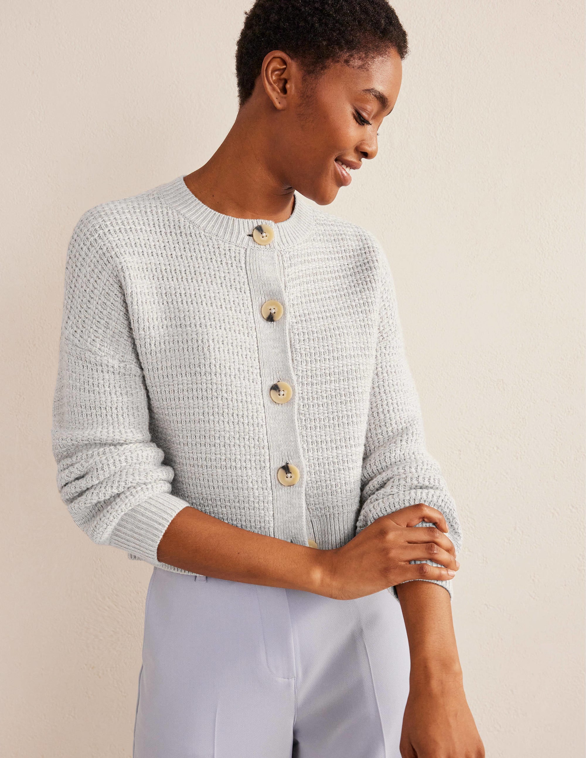 Textured Knitted Bomber Jacket-Silver Melange - Image 4