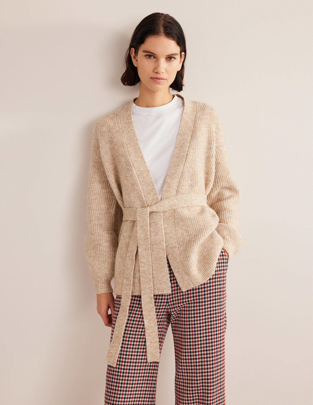 Fluffy Belted Cardigan-Chinchilla Melange-1