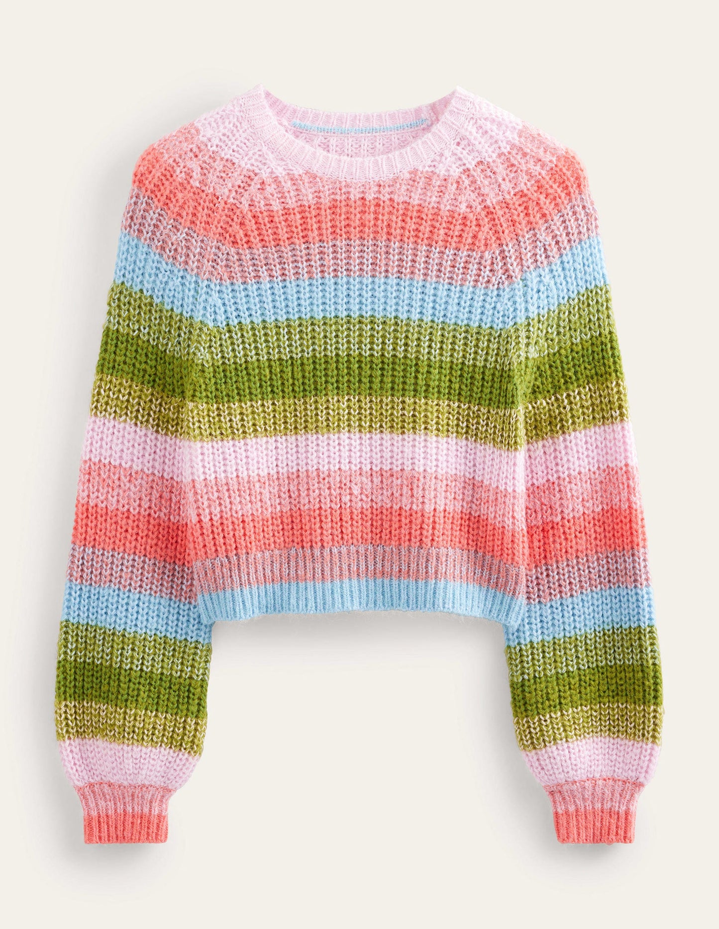 Fluffy Ribbed Raglan Jumper-Rainbow Stripe
