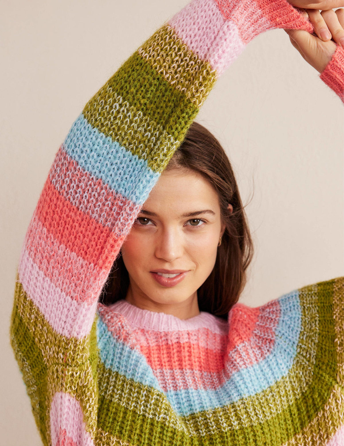 Fluffy Ribbed Raglan Jumper-Rainbow Stripe - Image 2