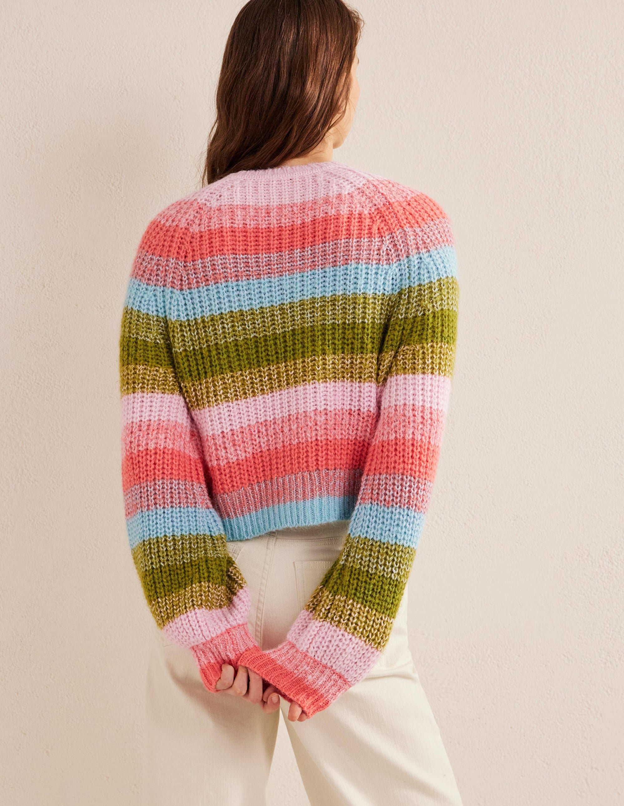 Fluffy Ribbed Raglan Jumper-Rainbow Stripe - Image 3