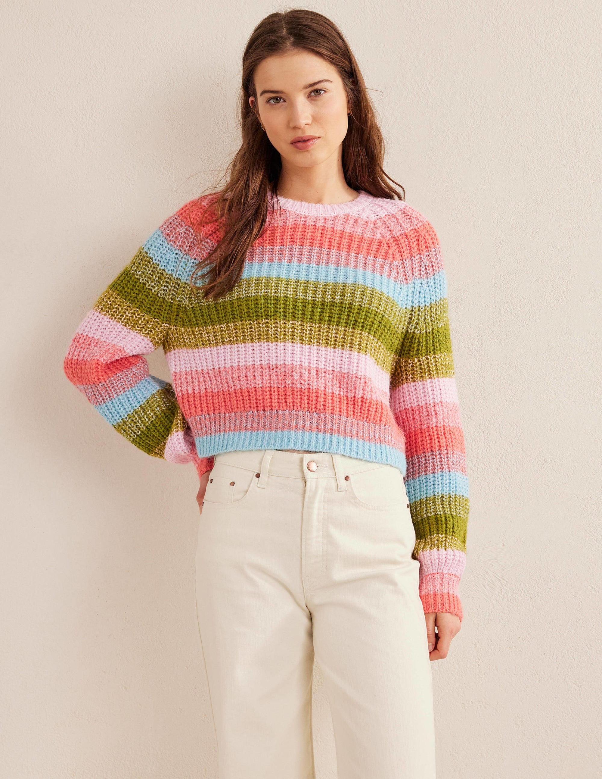 Fluffy Ribbed Raglan Jumper-Rainbow Stripe - Image 4