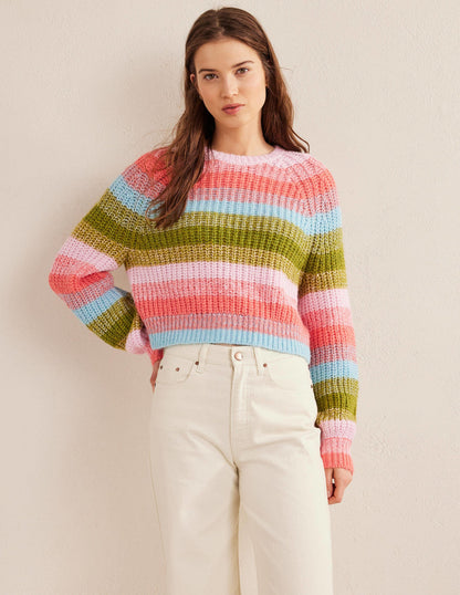 Fluffy Ribbed Raglan Jumper-Rainbow Stripe-4