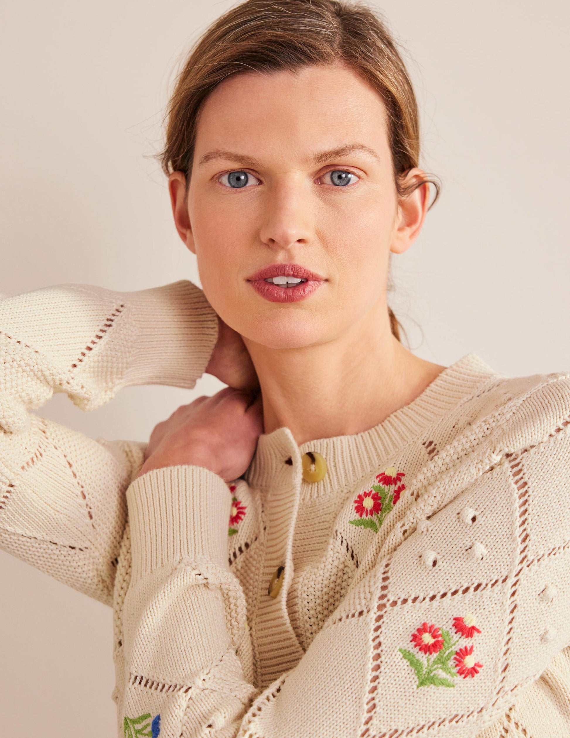 Cropped Embroidered Cardigan-Warm Ivory Embroidery-2