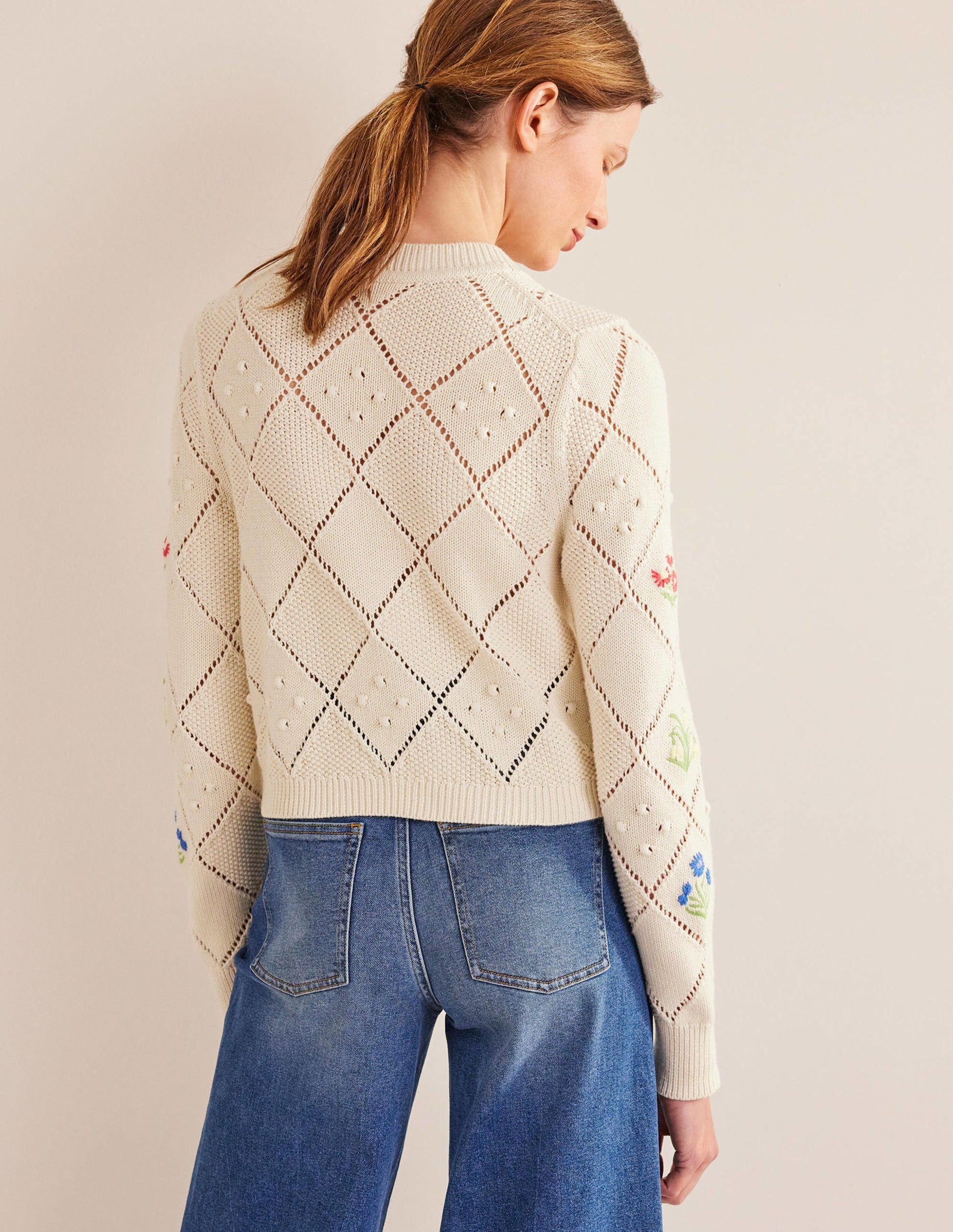 Cropped Embroidered Cardigan-Warm Ivory Embroidery-3