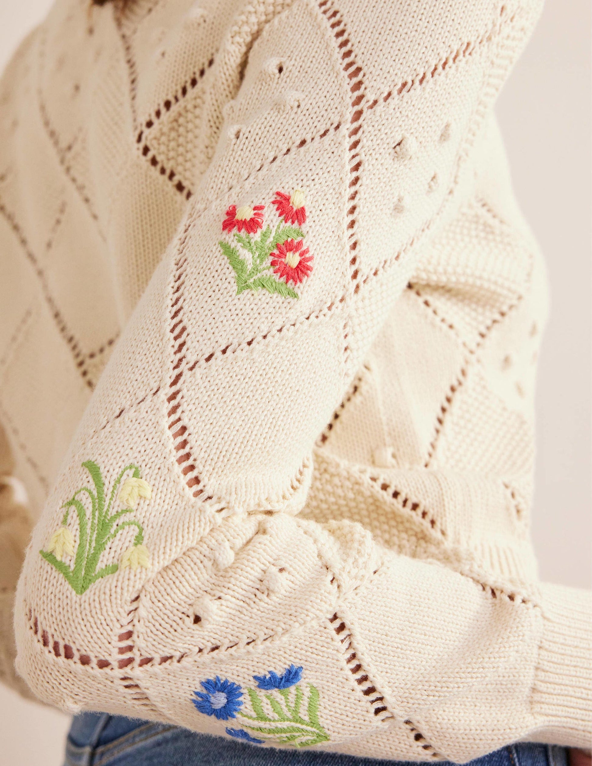 Cropped Embroidered Cardigan-Warm Ivory Embroidery-4