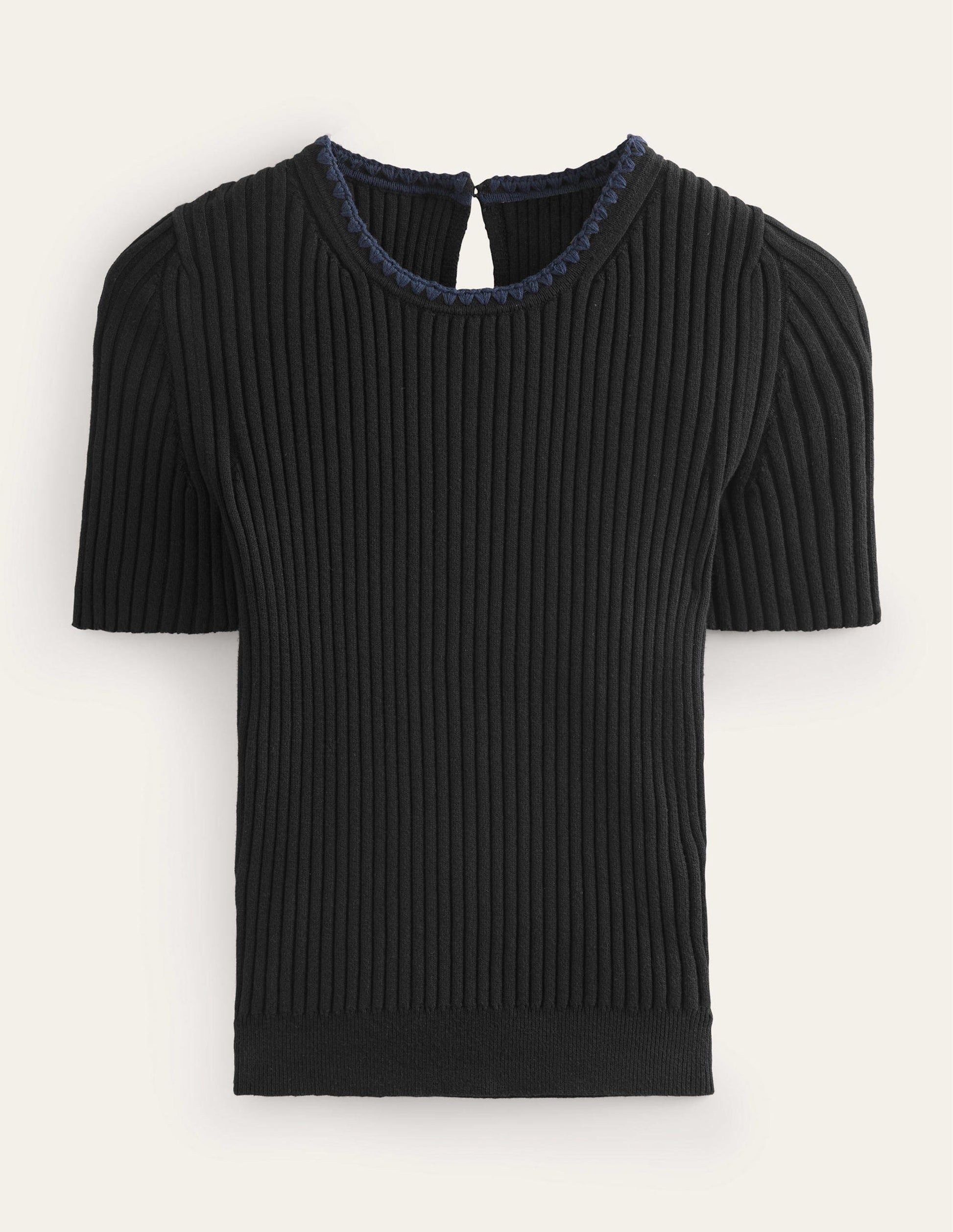Crochet-Trim Knitted T-Shirt-Black-5