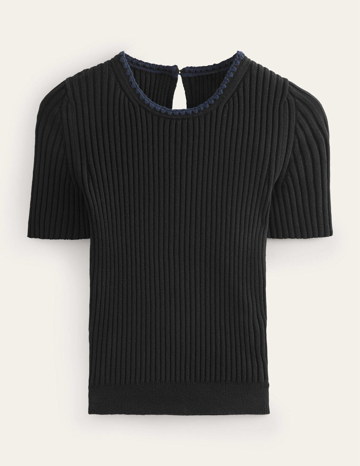 Crochet-Trim Knitted T-Shirt-Black - Image 5