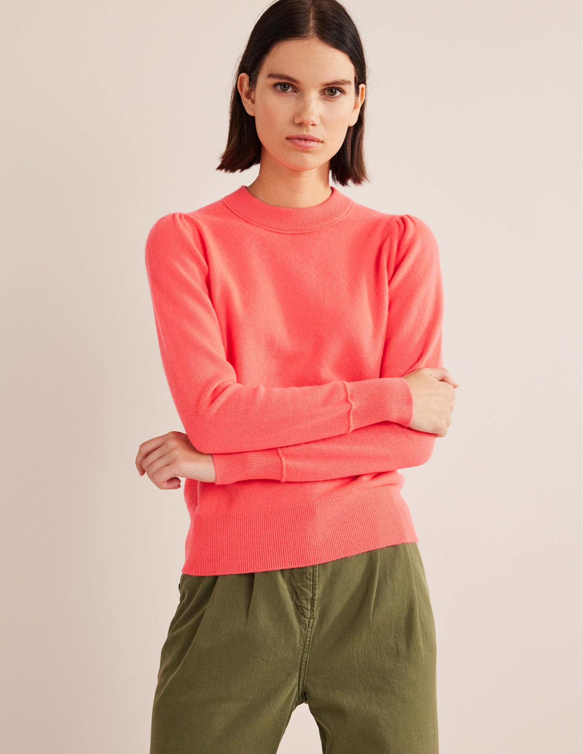 Cashmere Puff Shoulder Jumper-Bright Watermelon-1