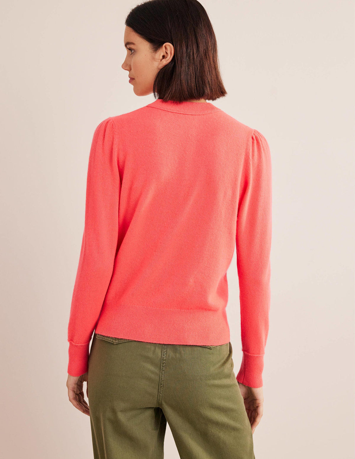 Cashmere Puff Shoulder Jumper-Bright Watermelon - Image 3