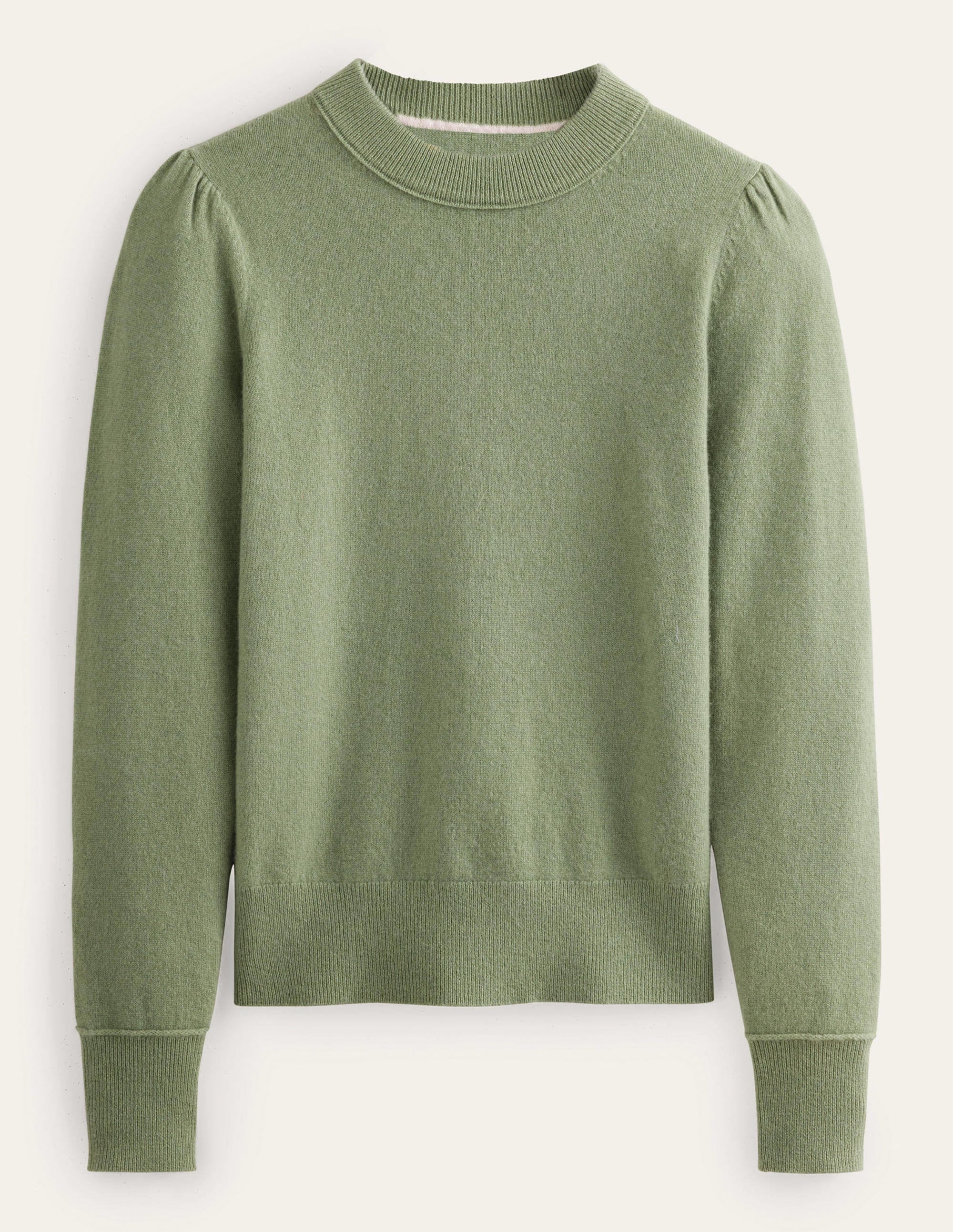 Cashmere Puff Shoulder Jumper-Stone Green - Image 5