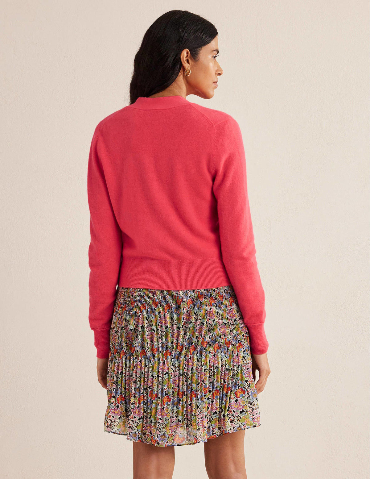 Cashmere V-neck Cardigan-Bright Watermelon - Image 2