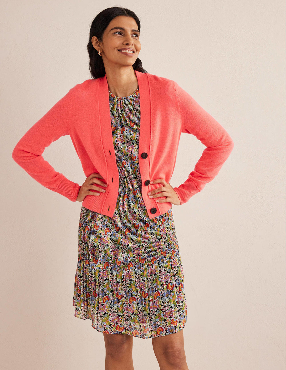 Cashmere V-neck Cardigan-Bright Watermelon-3