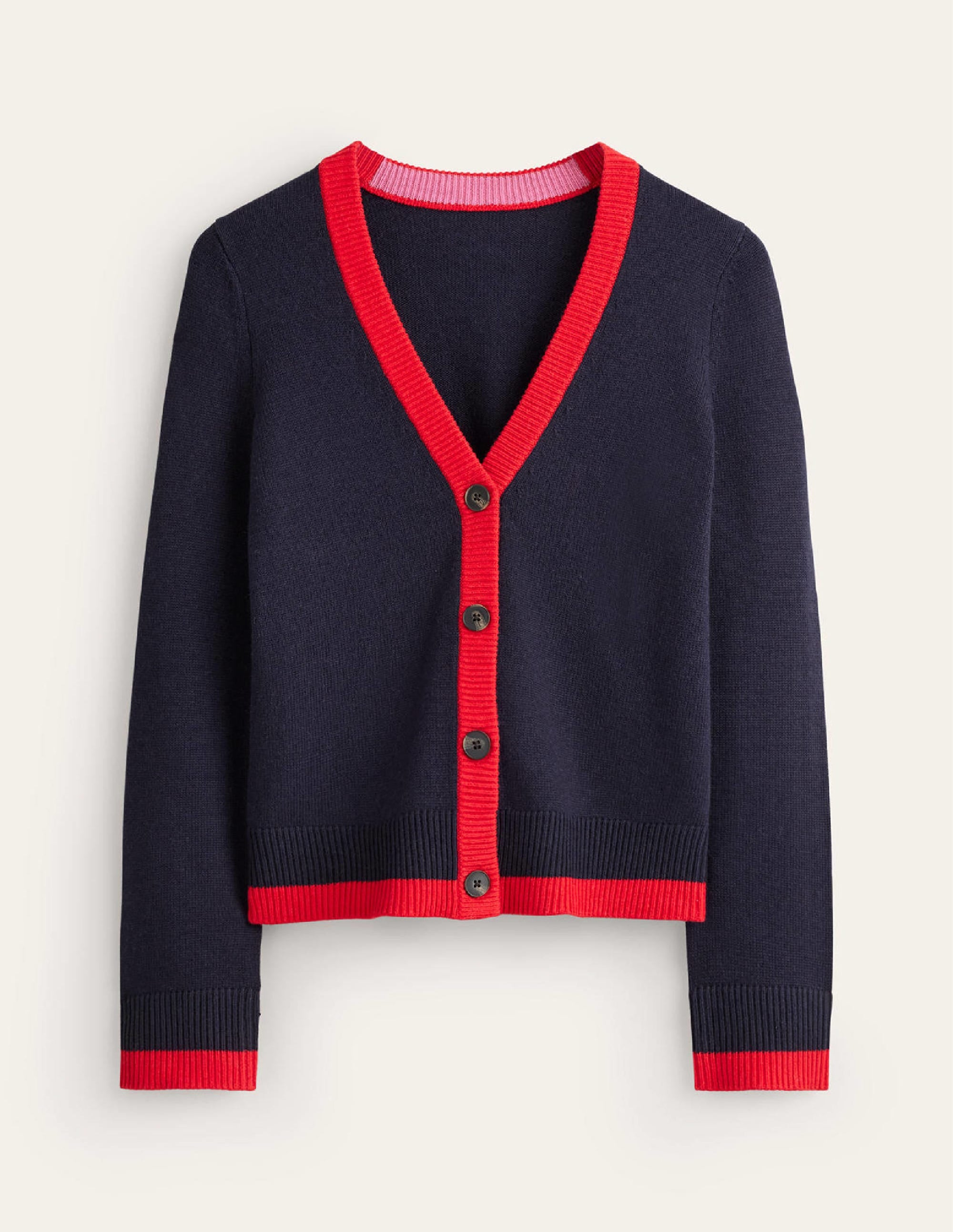 Alma Contrast Trim Cardigan-Navy, Post Box Red - Image 5